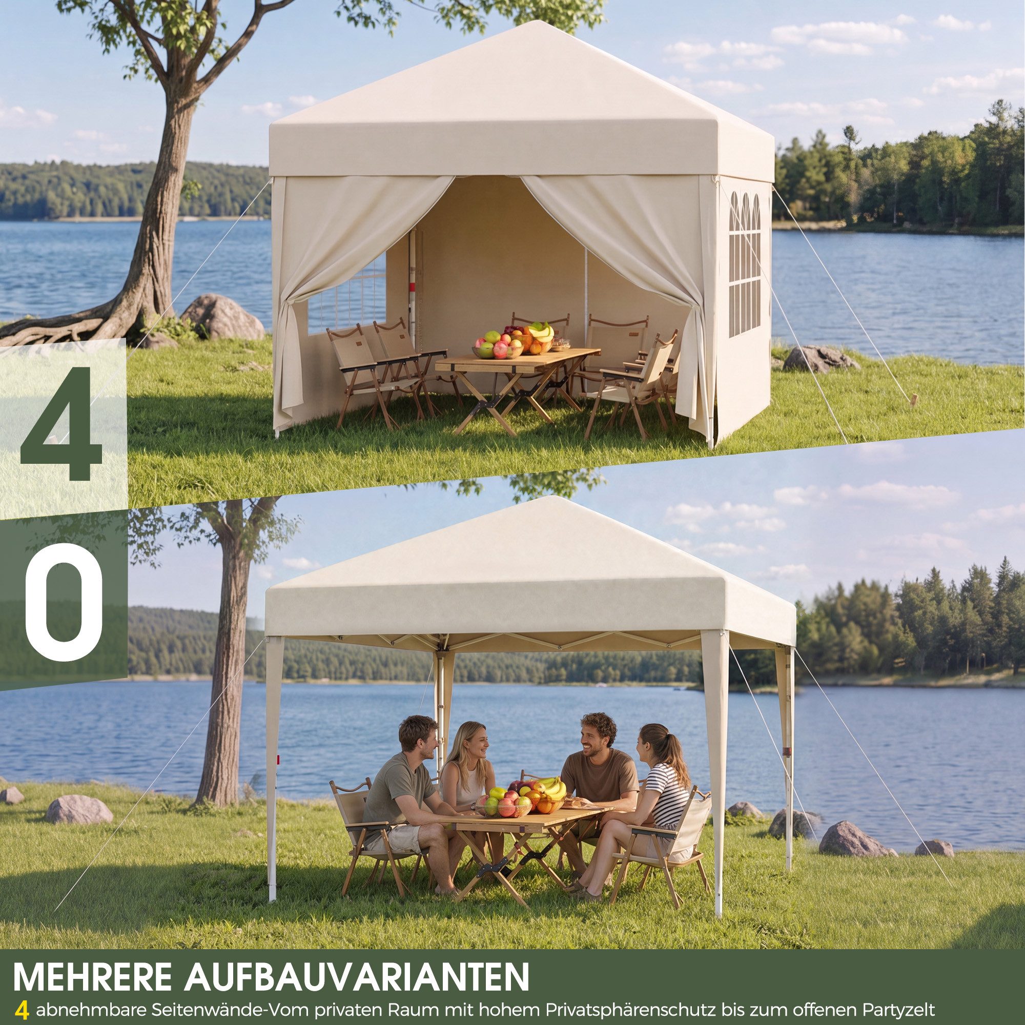 HOMALL Faltpavillon 3x3/3x6 m Gartenpavillon Höhenverstellbarer Pop Up Pavillon, mit 4 Seitenteilen, (Windfester Pavillon mit Seitenteilen und Tragetasche, für  – Bild 5 von 5
