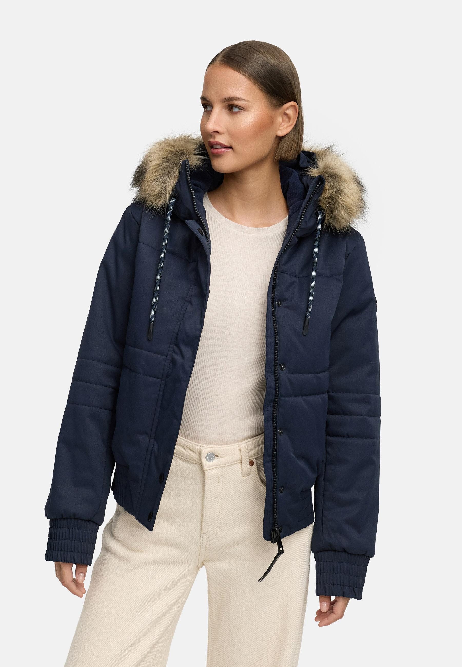 Ragwear Winterjacke Deluxia YOUMODO modische Damen Bomberjacke mit Kunstfell