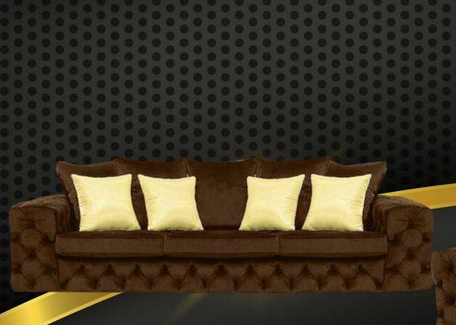 JVmoebel Chesterfield-Sofa, Textil Couch Polster 4 Sitzer Luxus Couchen Sofa Braun Stoff Leder Garnitur Dreisitzer
