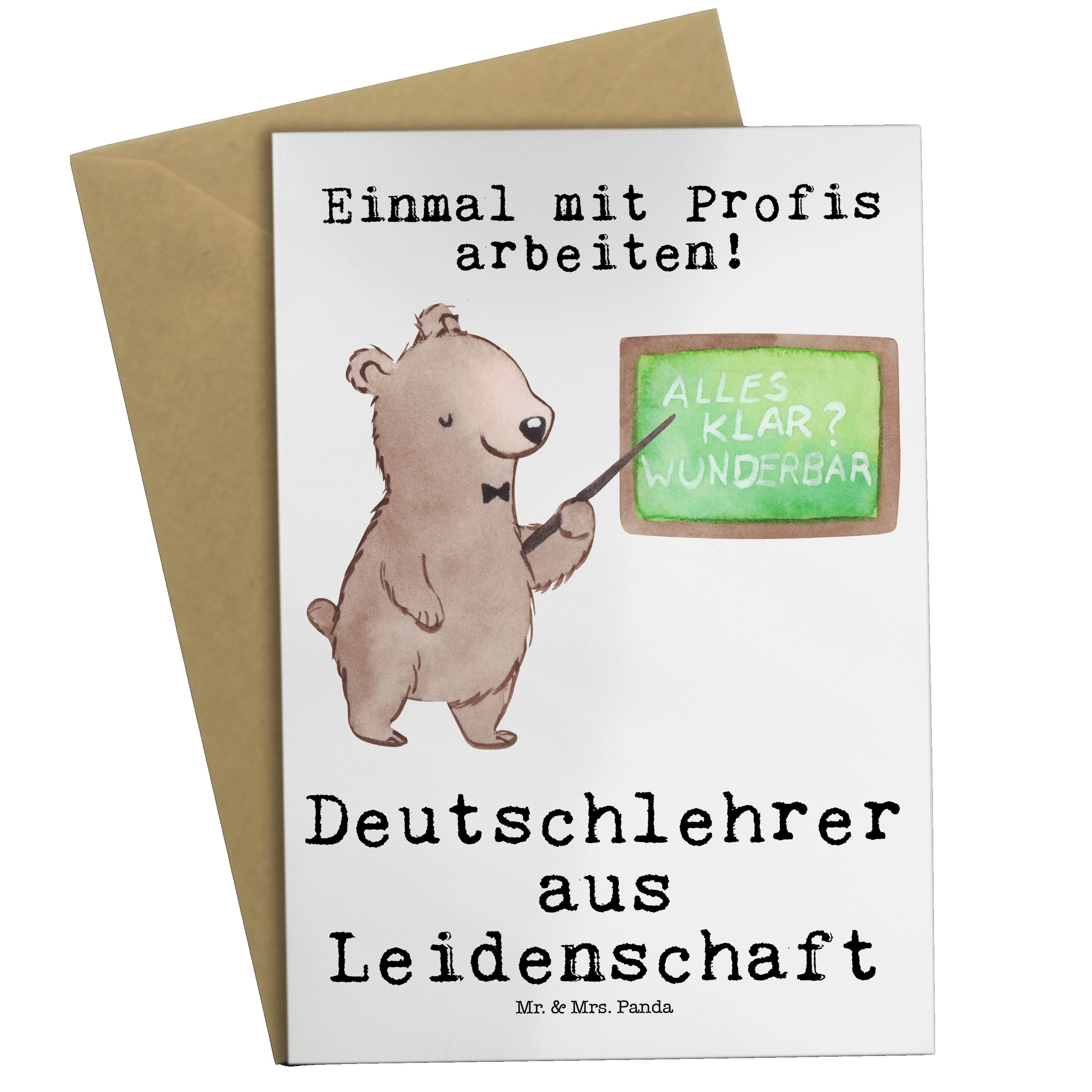 Mr. & Mrs. Panda Grußkarte Deutschlehrer aus Leidenschaft - Weiß - Geschenk, Karte, Hochzeitskar