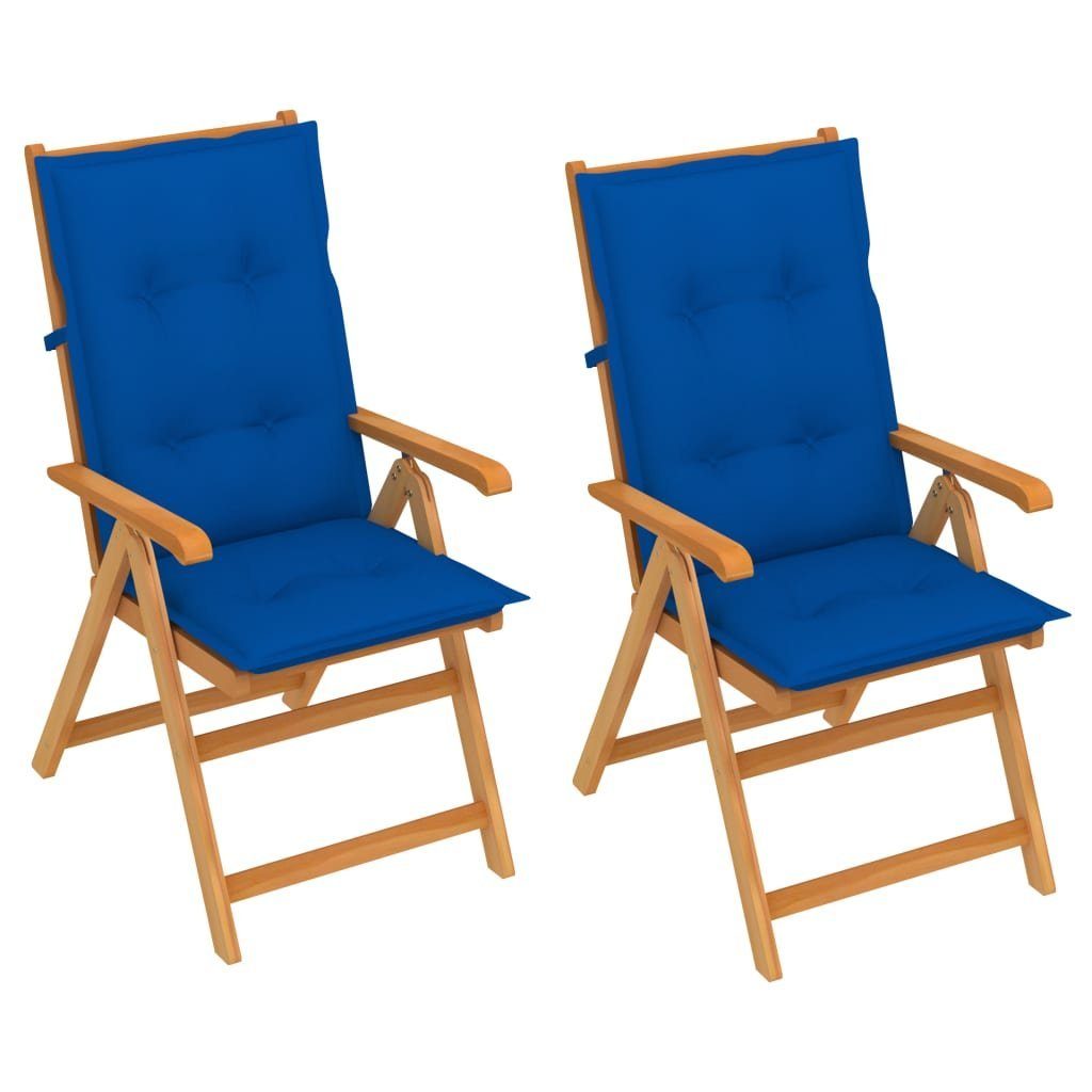 furnicato Gartenstuhl Gartenstühle 2 Stk. mit Königsblauen Auflagen Massivholz Teak | Stühle