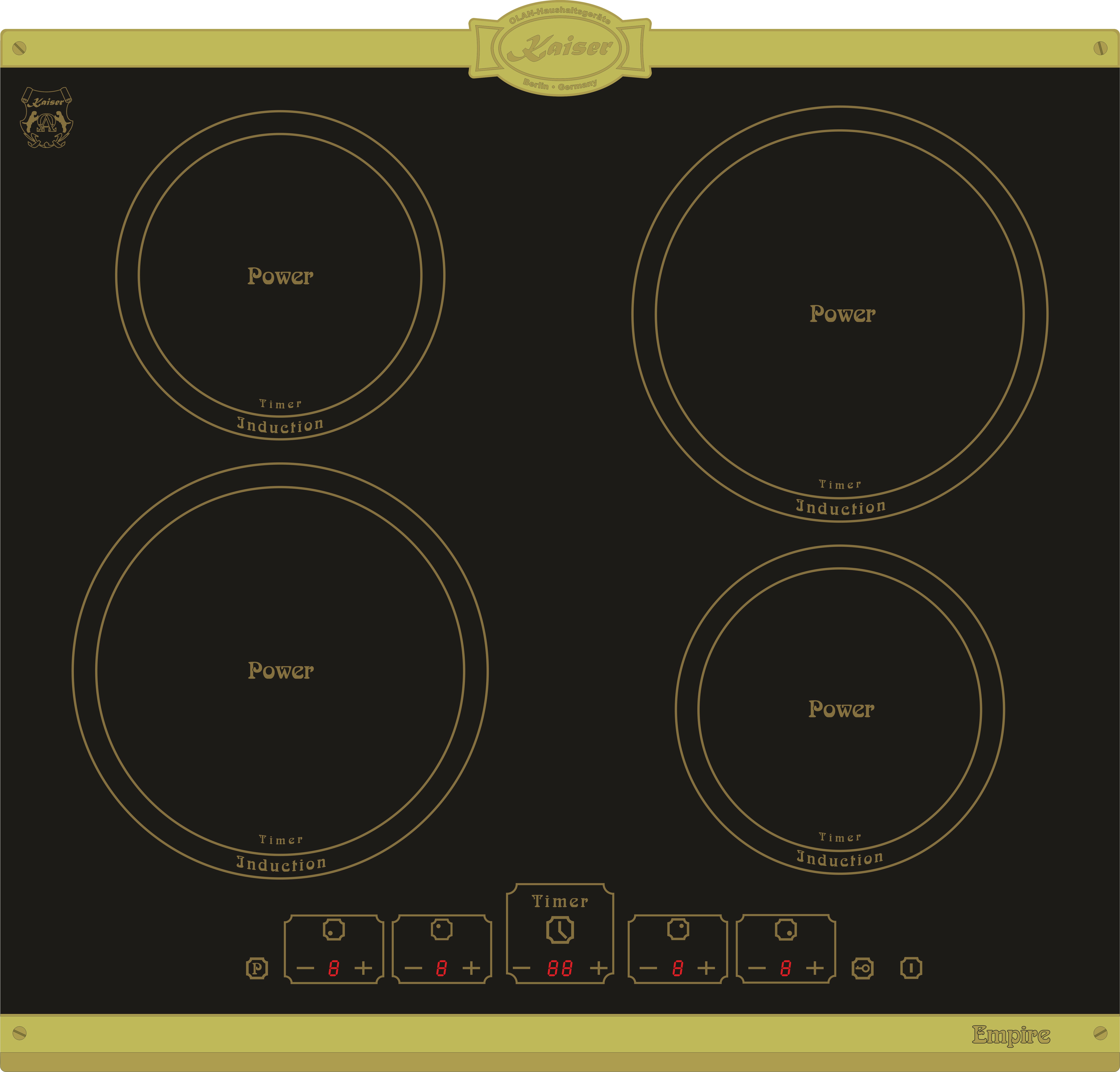 Kaiser Küchengeräte Induktions-Kochfeld Kaiser Empire Kochfeld Induktion KCT 6195 IEm Induktionskochfeld 60 cm Autark, 4 Induktions-Kochzonen mit Power-Funktion (Booster), Touch control, Timer