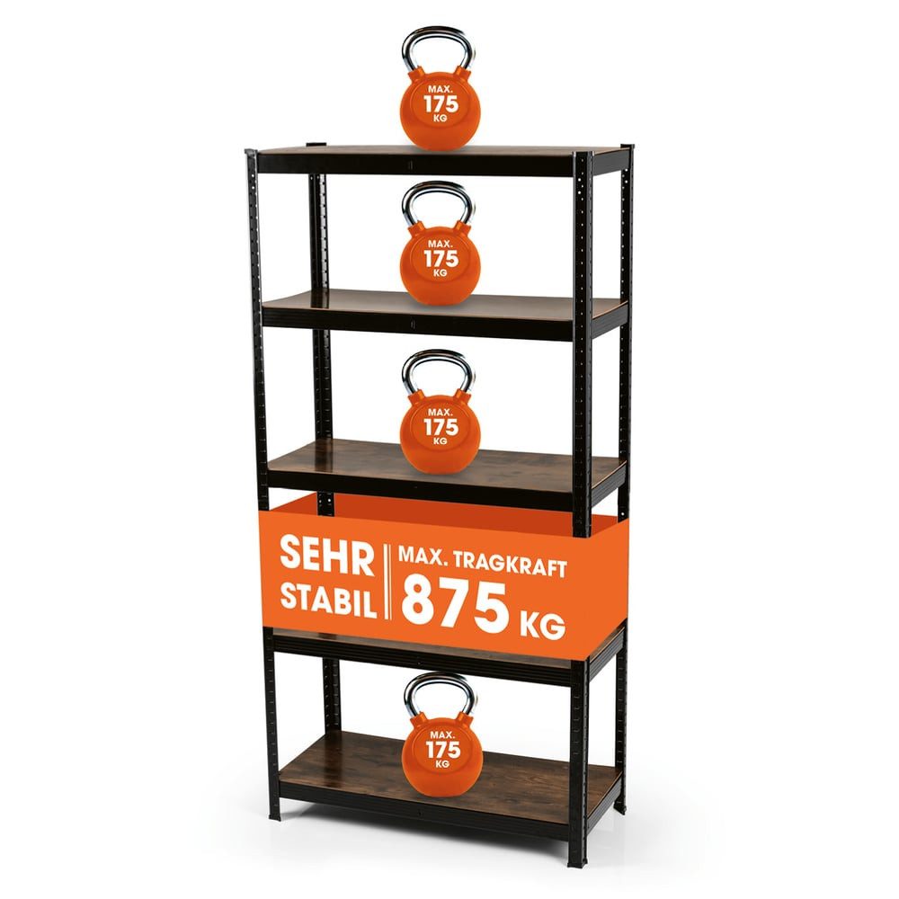 EASYmaxx Schwerlastregal 180x90x40 cm, 875 kg Traglast, 175 kg pro Ebene, Regal und Werkbank, Kellerregal Lagerregal, 5 verstellbare Ablagen