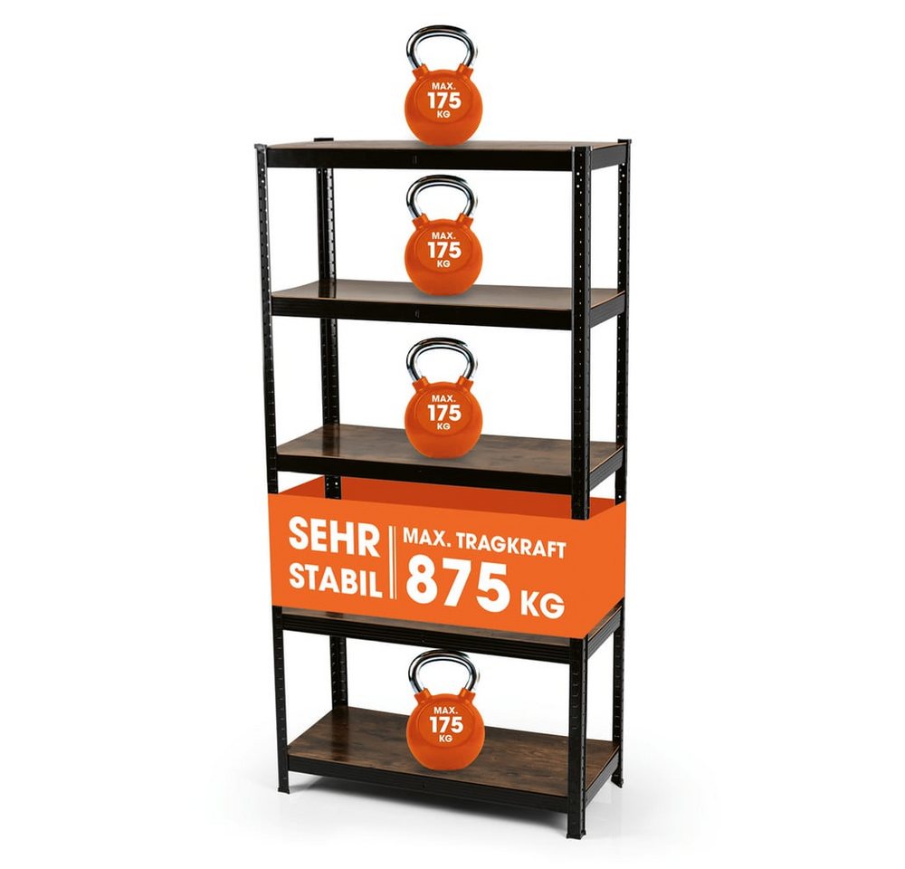 EASYmaxx Schwerlastregal 180x90x40 cm, 875 kg Traglast, 175 kg pro Ebene, 1-tlg., Regal und Werkbank, Kellerregal Lagerregal, 5 verstellbare Ablagen