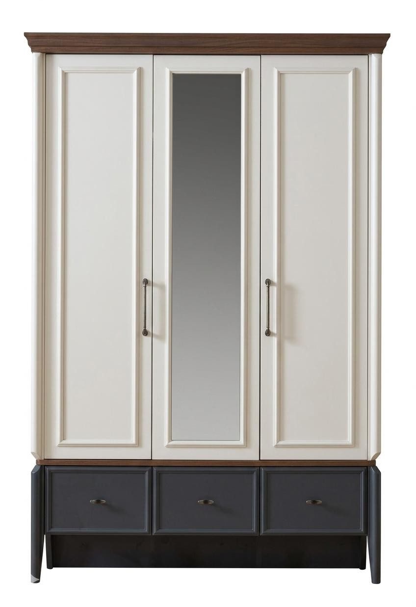 Xlmoebel Kleiderschrank Beige-grauer 3-türiger Kleiderschrank mit Spiegel für Jugendzimmer