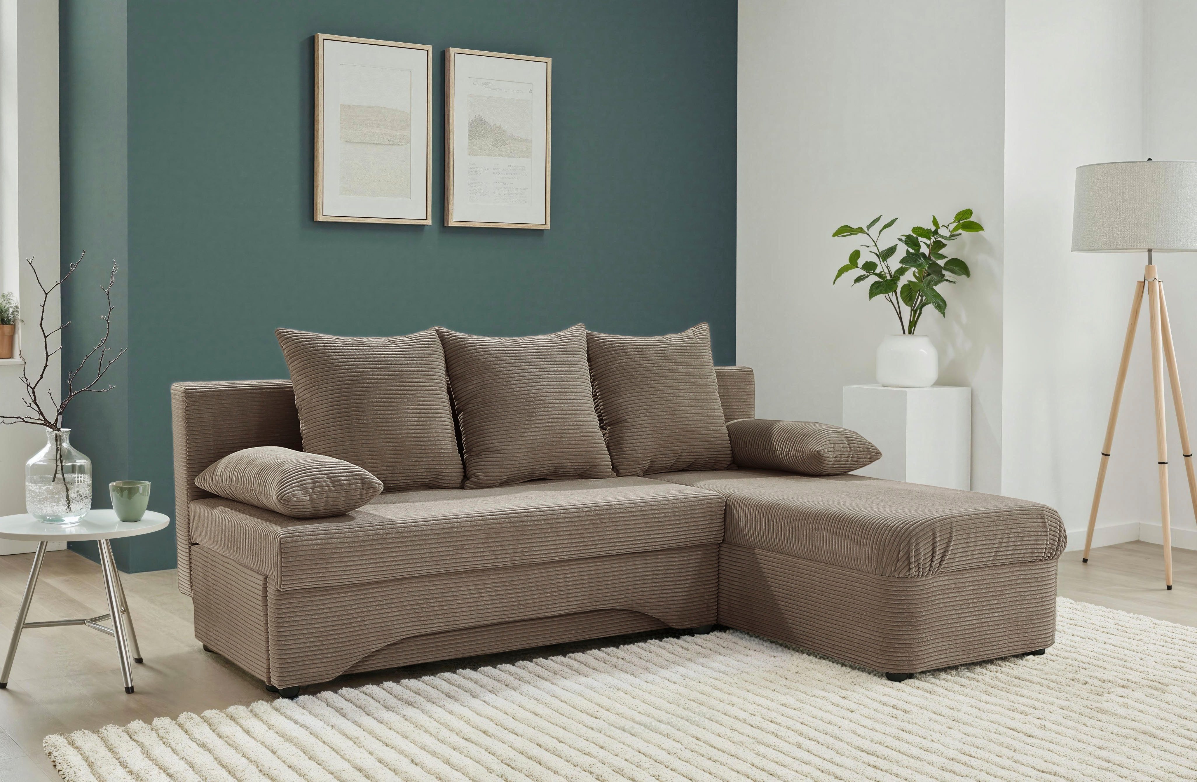 Jockenhöfer Gruppe Ecksofa L-Form, B: 191 cm, auch in Cord, Platzsparendes Schlafsofa & Eckcouch mit Bettkasten & Schlaffunktion