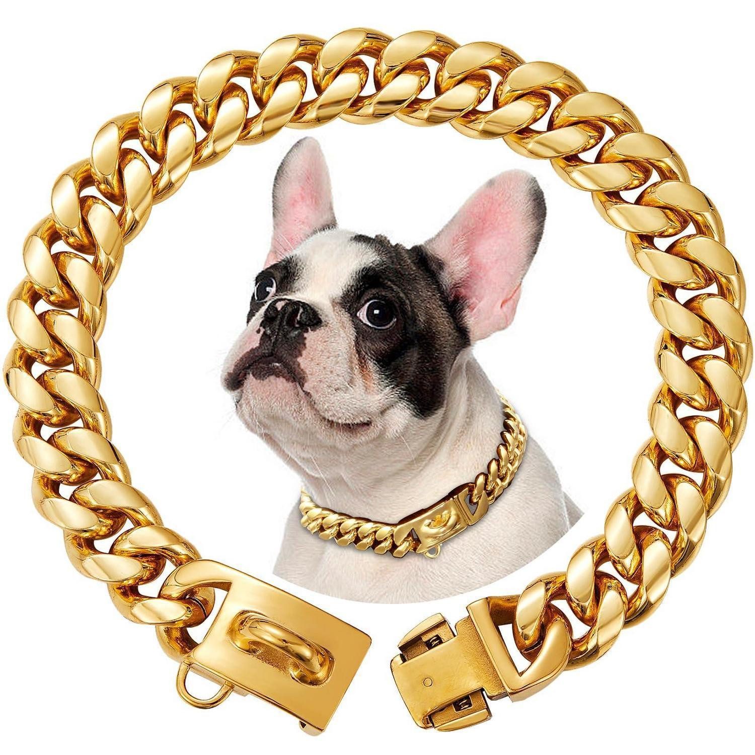 LuxusKollektion Hunde-Halsband Hundehalsband Cuban Link 15mm Gold 40cm, Metall