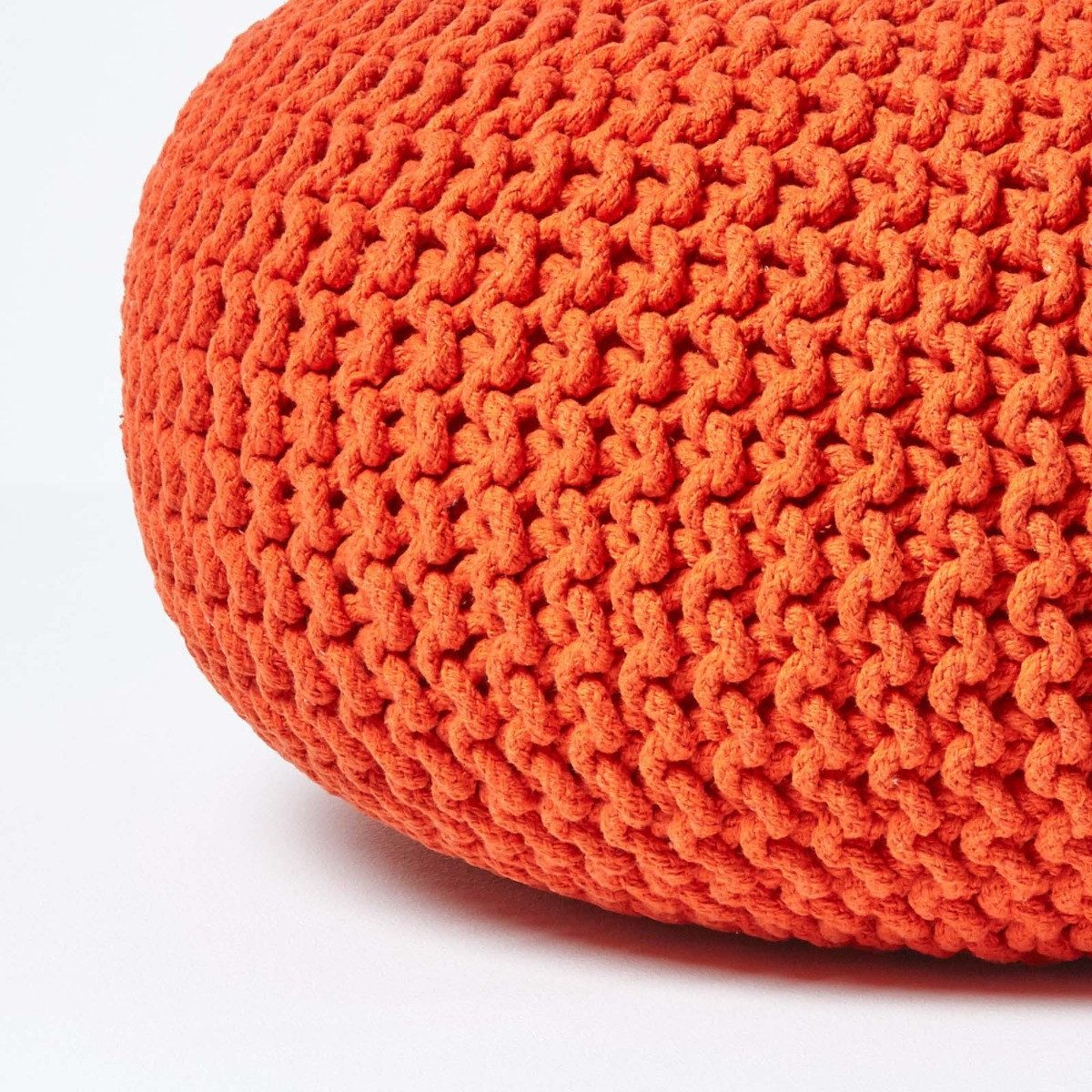 Homescapes Pouf Großer Strickpouf 100% Baumwolle, orange