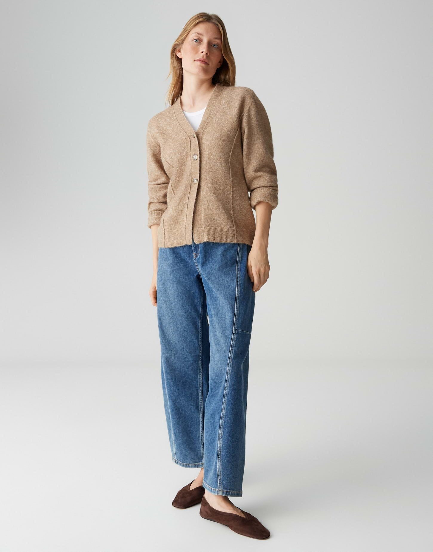OPUS Strickjacke DARIEL Slim tailliert im Alpaka Wollmix figurbetonte Passform, weicher Griff