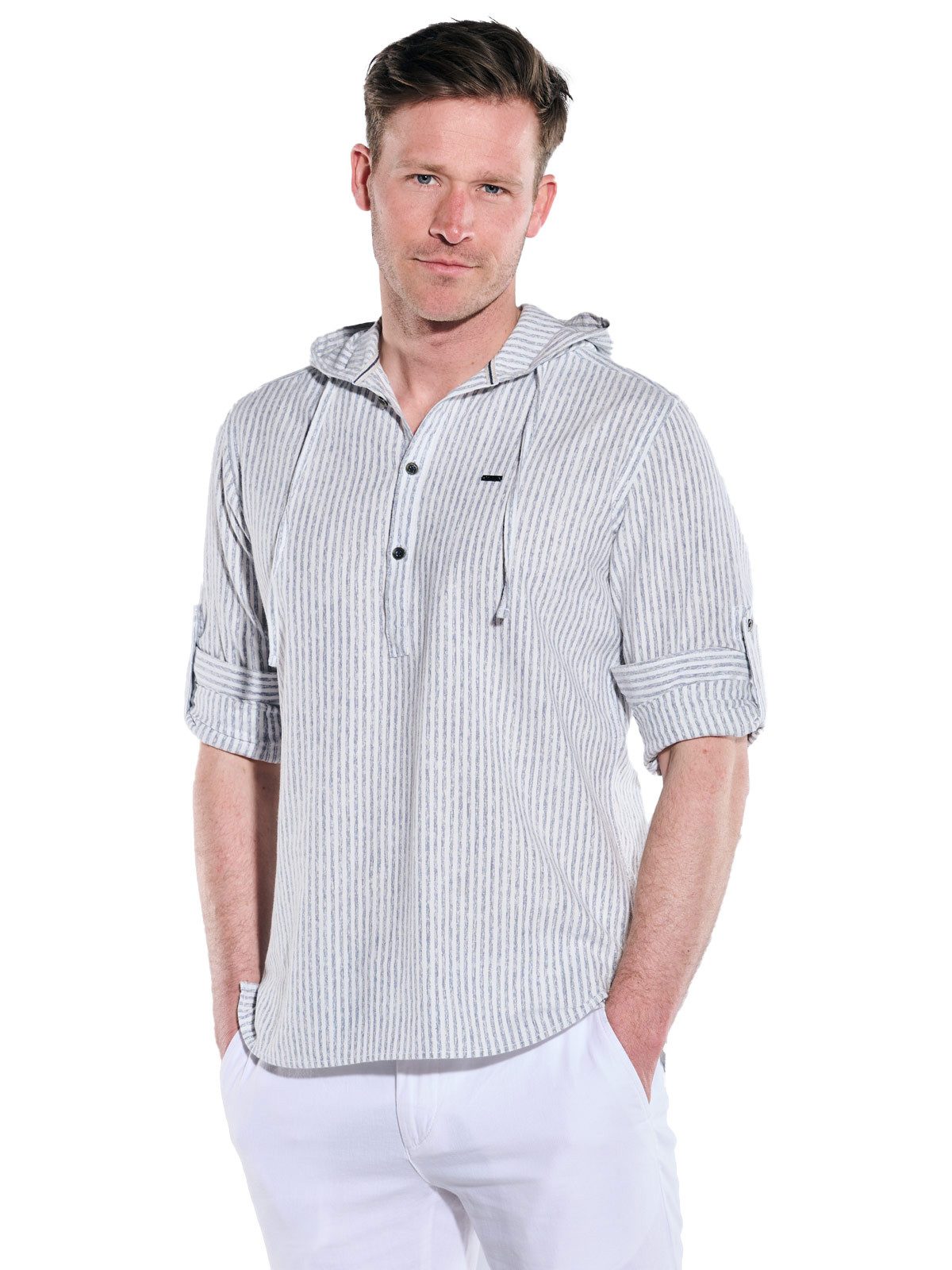 Engbers Langarmhemd engbers Herren Langarm-Shirt mit Leinenanteil, Mittelbl günstig online kaufen