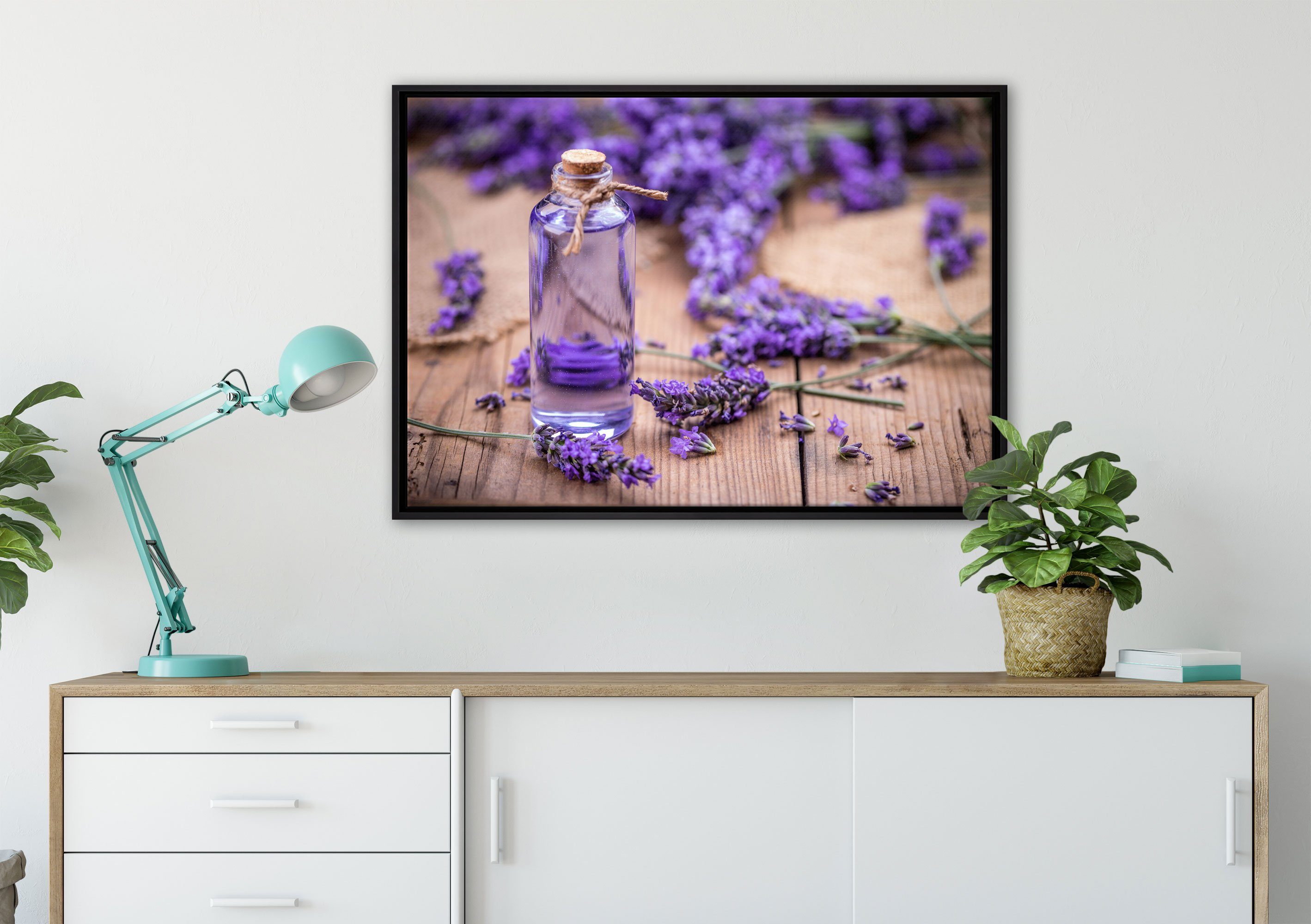 (1 fertig bespannt, Leinwandbild Frische Leinwandbild Lavendelblüten, in gefasst, inkl. einem Pixxprint Wanddekoration Schattenfugen-Bilderrahmen Zackenaufhänger St),