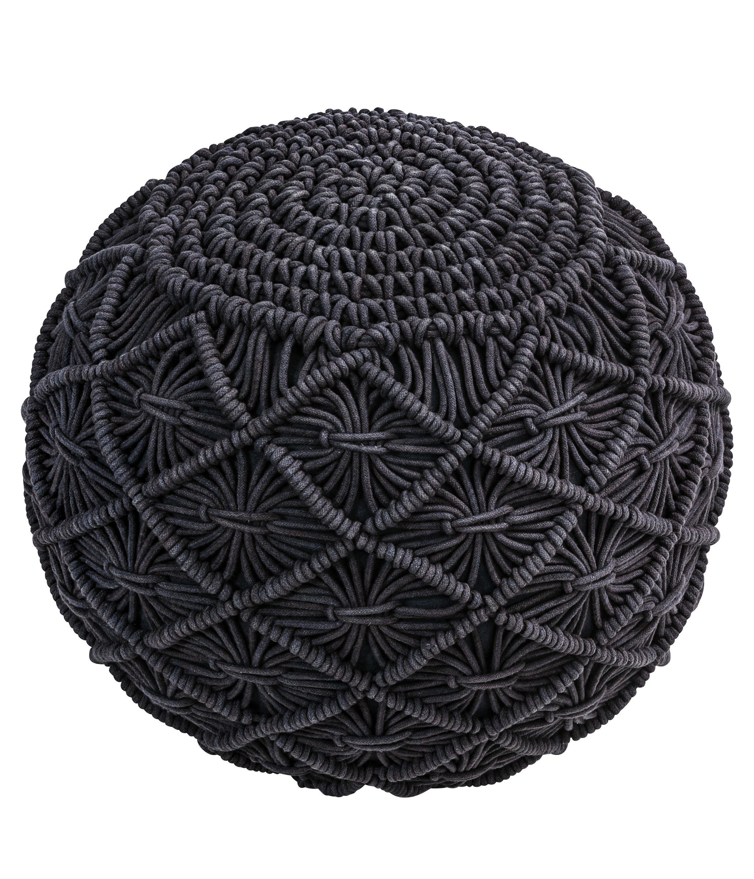 Dehner Pouf Pouf Sanna, Ø 40 cm, Höhe 40 cm, mit handgefertigtem Makramee, aus Baumwolle mit Styroporfüllung