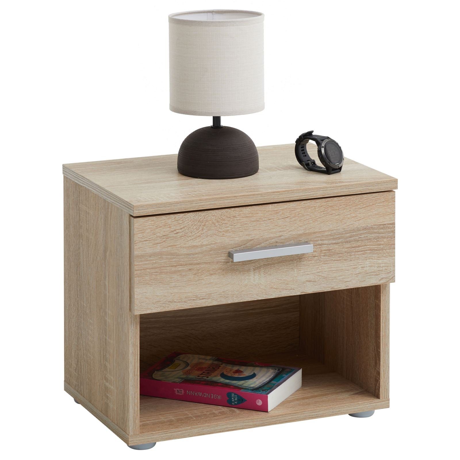 CARO-Möbel Nachtkommode MARY, Nachttisch mit Schublade und Ablagefach Sonoma Eiche Optik