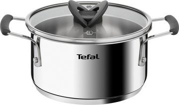 Tefal Topf-Set G737S5 Opti'Space lig, Edelstahl (Set, 5-tlg., Stielkasserolle 16 cm, Kochtopf 20 cm, je mit Deckel, Pfanne 28 cm), Antihaftversiegelung (Pfanne), für alle Herdarten inkl. Induktion