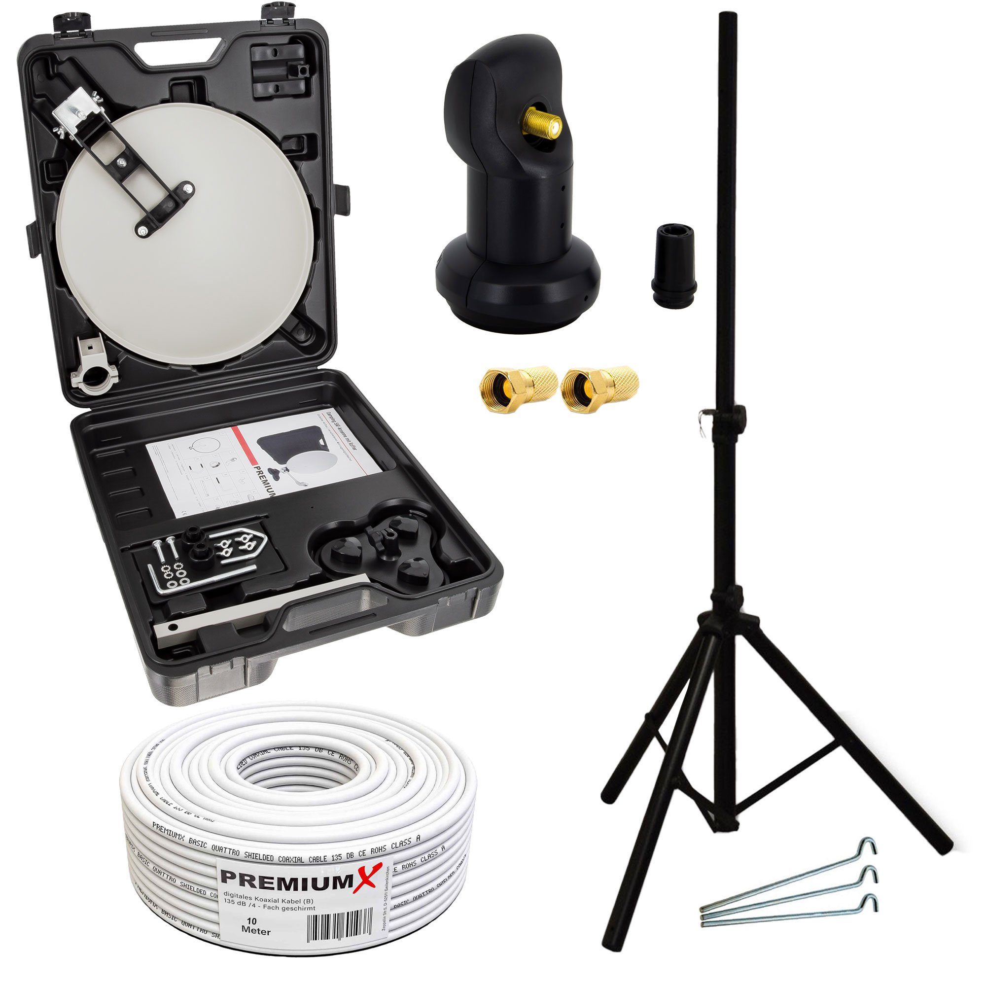 Camping SAT Anlage Satelliten Antenne LNB 10m Kabel Koffer Stativ SAT-Antenne