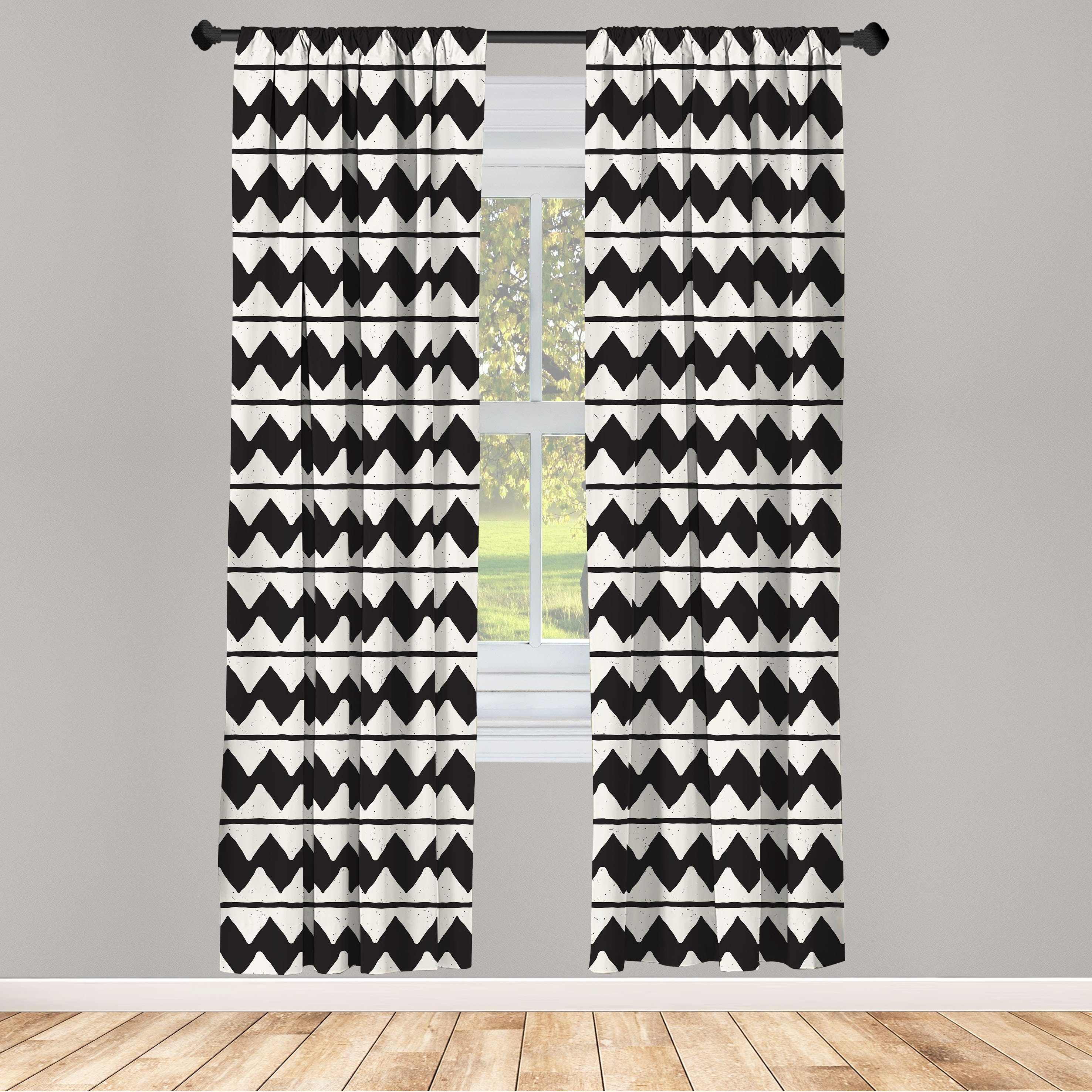 Gardine Vorhang für Wohnzimmer Schlafzimmer Dekor, Abakuhaus, Microfaser, Abstrakt Retro Grunge-Linien Zigzags