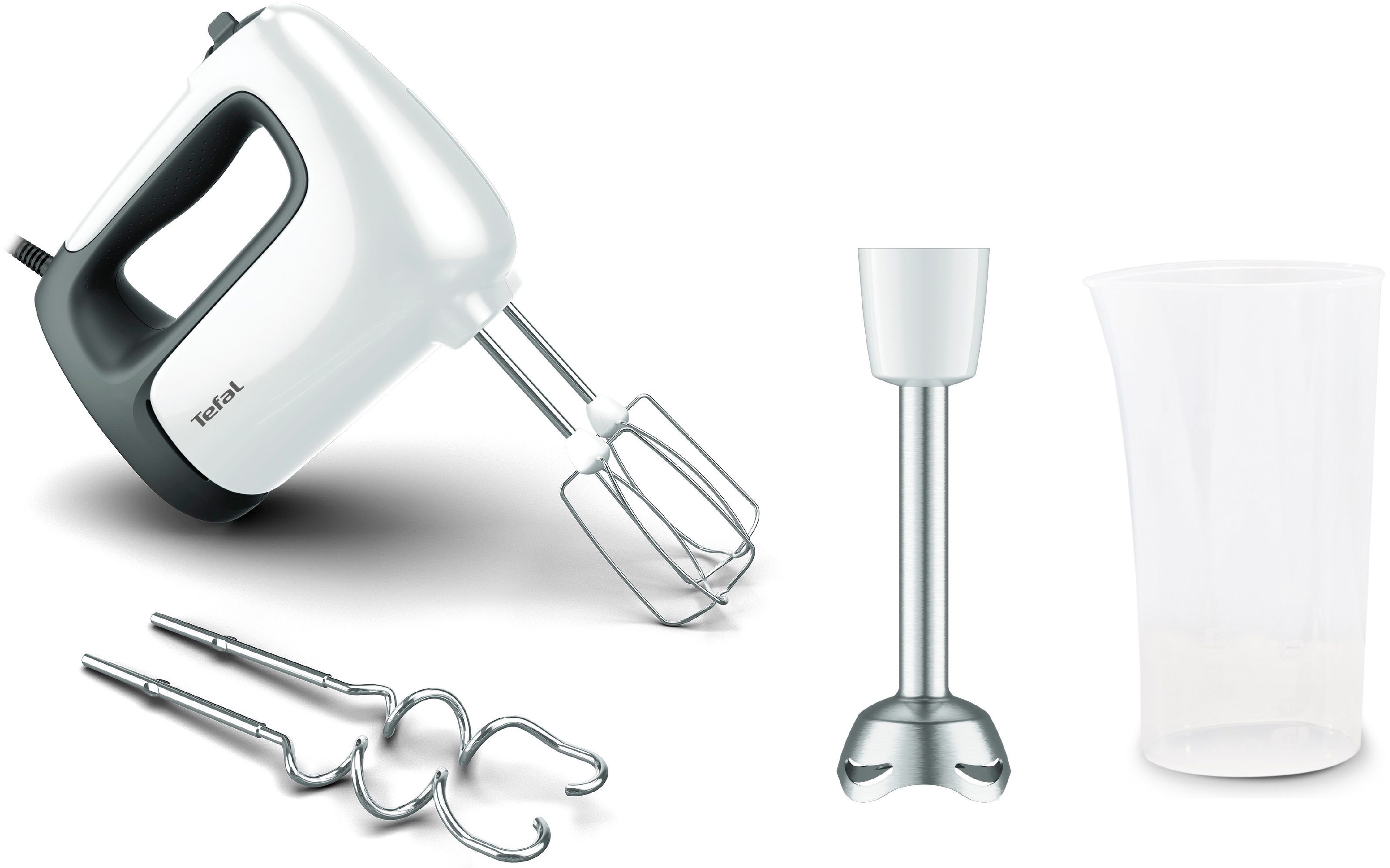 Tefal Handmixer HT4621 Prep'Mix+, 500 W, Turbo-Funktion, 2 Rührbesen, 2 Knethaken, Pürierstab-Aufsatz