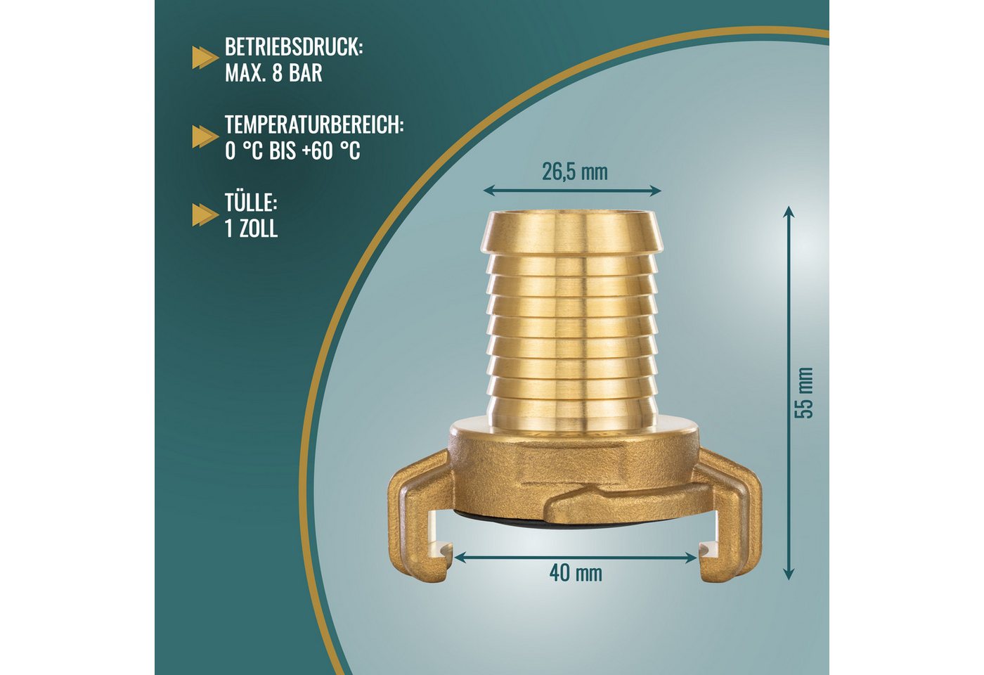 Thumbnail - Poppstar Schlauchkupplung Messing-Klauenkupplung System Geka mit Schlauchtülle, (1-tlg), 1 Zoll Tülle für 25mm Gartensch...