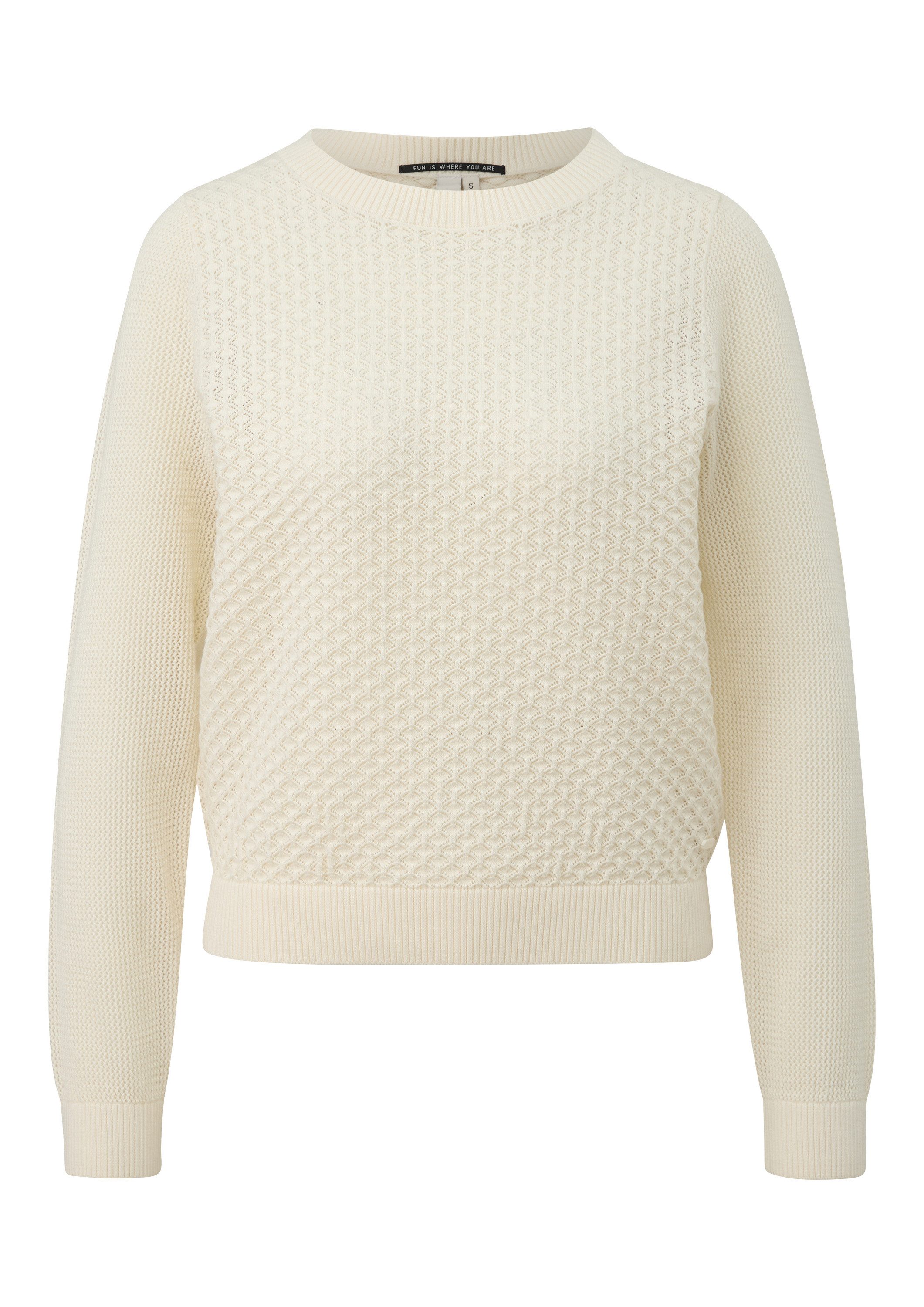 QS Longpullover Strickpullover Baumwollpullover mit Ajourmuster günstig online kaufen