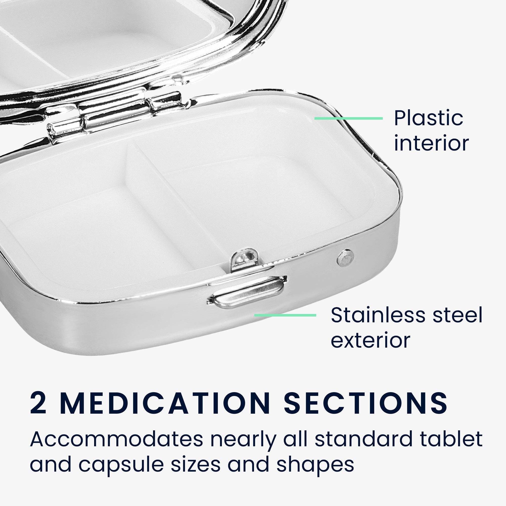 kwmobile Pillendose 2x Edelstahl Tablettenbox mit 2 Fächern - 5,5 x 4 x 1,5cm (2 St), Pillendose klein Tablettendose Tragbare Pillenbox Medikamentenbox Dose