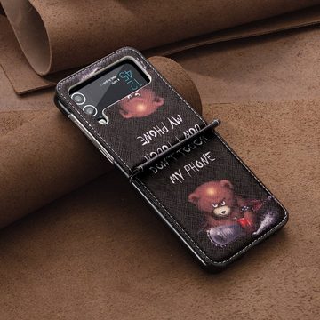 Wigento Handyhülle Für Samsung Galaxy Z Flip4 5G Design Kunst Leder Motiv 1 Cover Handy Tasche Hülle Etuis Muster