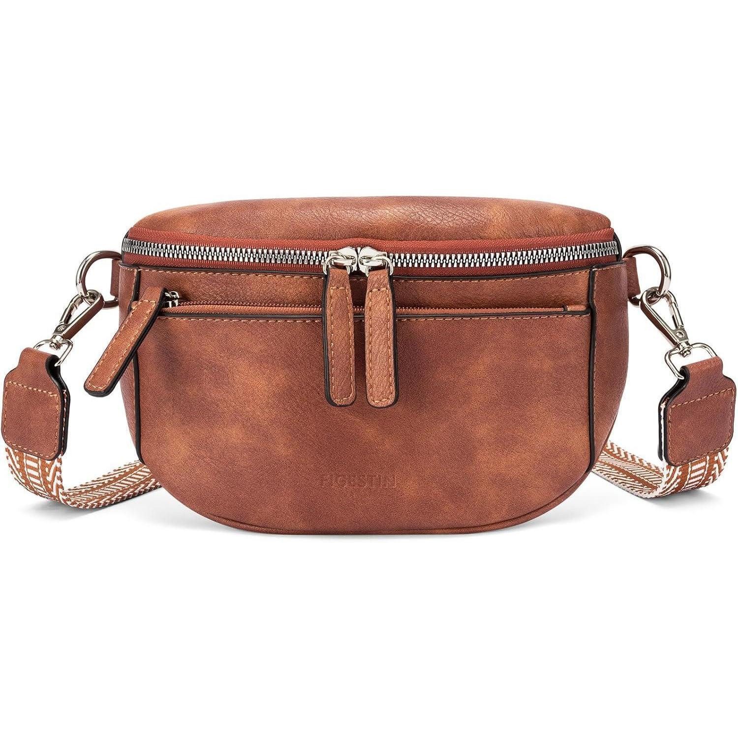 Bauchtasche Bauchtasche Damen PU Leder Crossbody Bag Breiter Gurt Braun