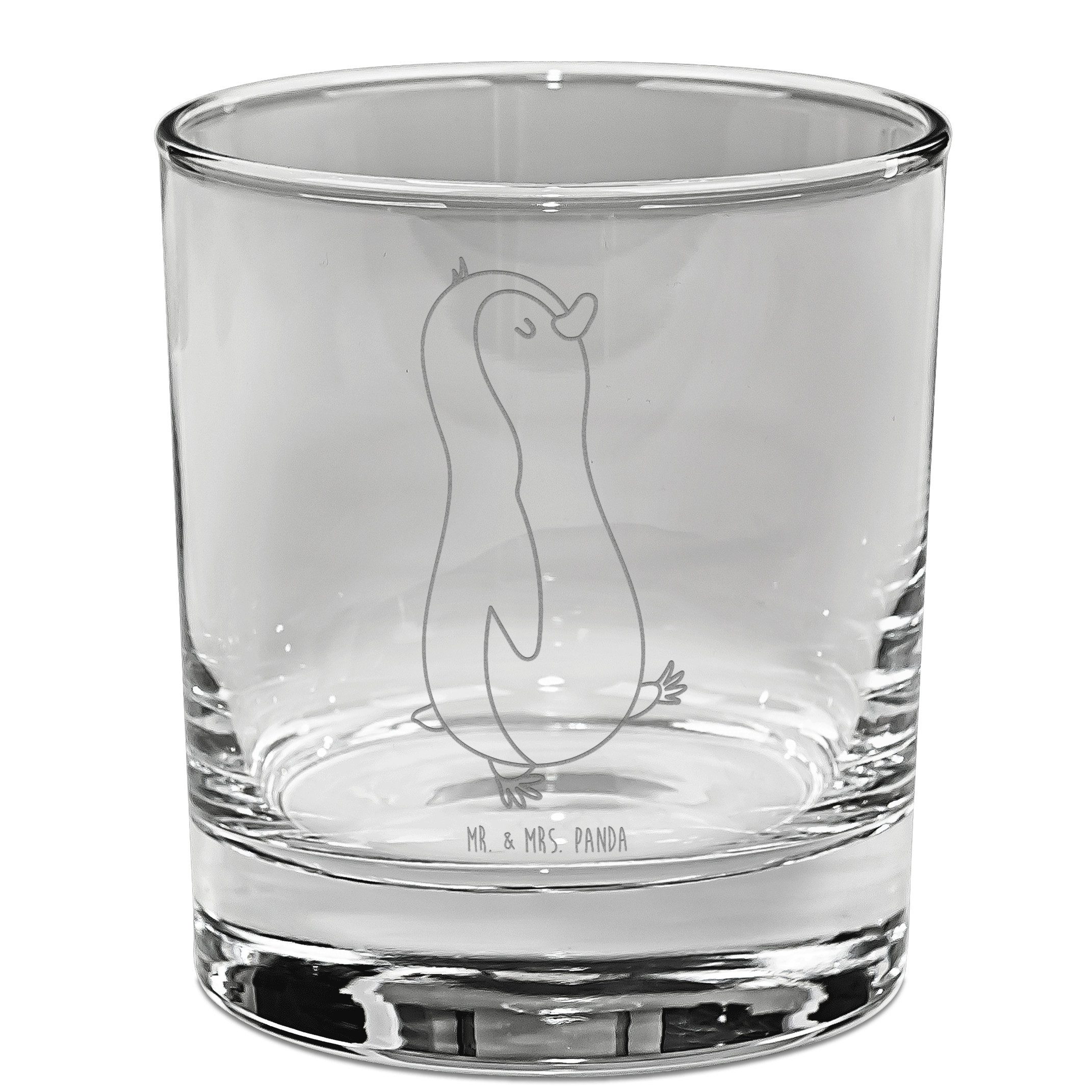 Mr. & Mrs. Panda Whiskyglas Pinguin marschieren - Transparent - Geschenk, Whiskey Glas mit Gravur, Premium Glas, Dauerhafte Gravur
