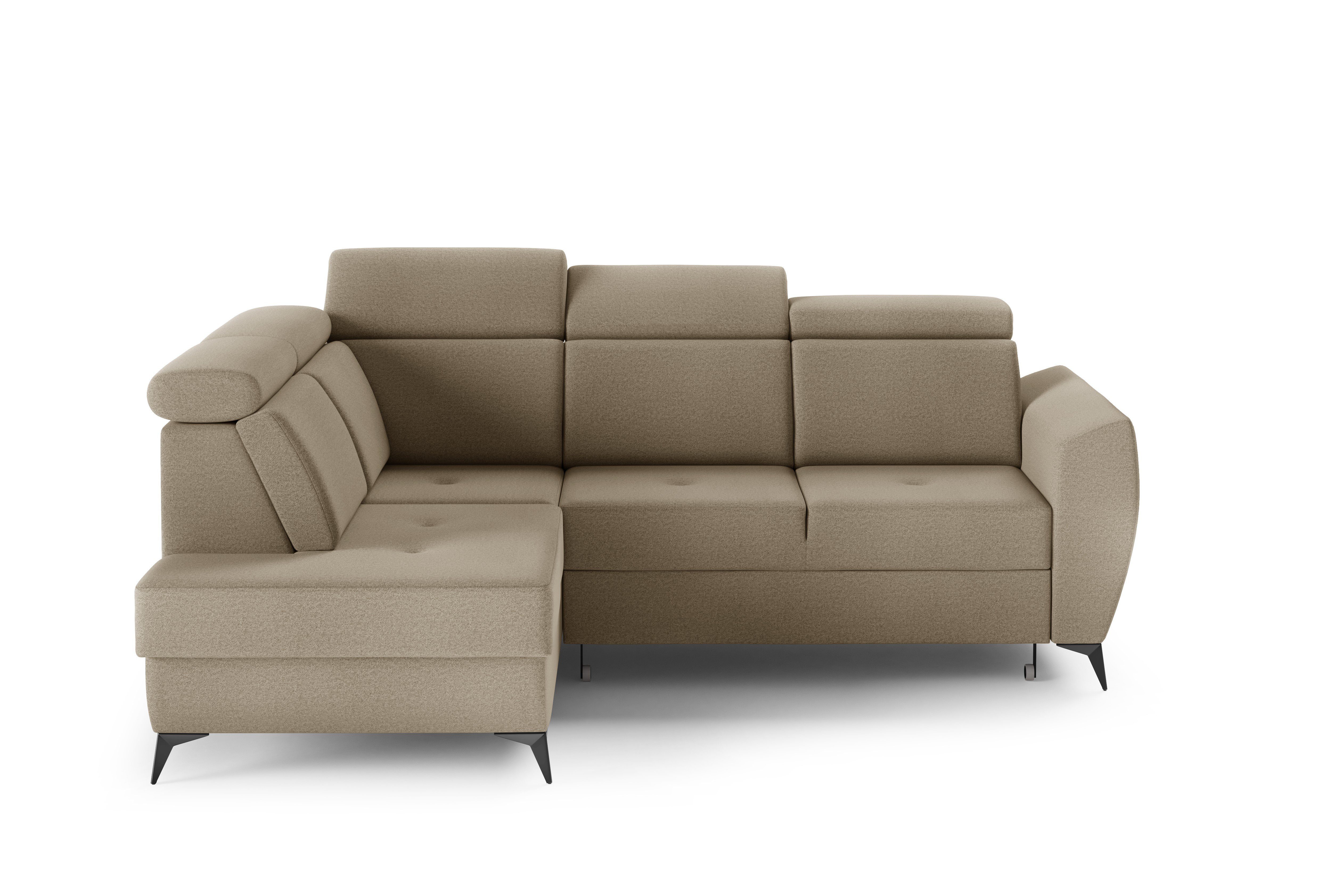 MOEBLO Ecksofa TESLIN II, Couch für Wohnzimmer, Schlafsofa Sofagarnitur Sofa Eckcouch L-Form Wohnlandschaft mit Bettfunktion - (BxHxT): 266x93-109x204 cm, mit Bettkasten und Schlaffunktion Beige (Element 06) | Ecksofas