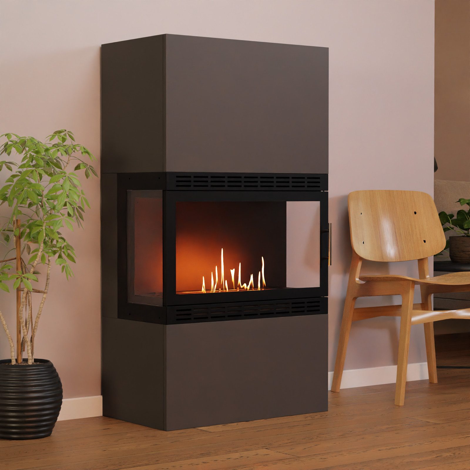GLOW FIRE Echtfeuer-Dekokamin Lillesand Hoch XL Vision Ethanolkamin, Bioethanol Kamin, 3h Dauer, Heizleistung bis 2KW