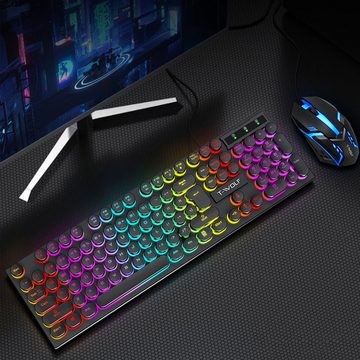 Diida Gaming Tastatur,Maus,Punk,Farbig beleuchtete Tasten,für PC/Laptop Tastatur- und Maus-Set, Multimedia-Tastenkombinationen
