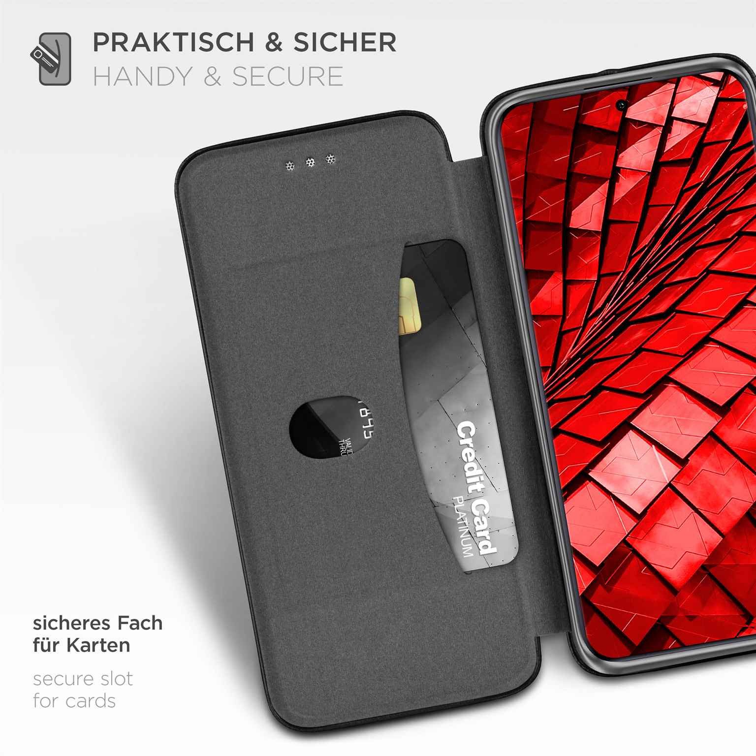 ONEFLOW Handyhülle für Xiaomi 14 Ultra Premium Hülle Business Cover Schwarz 6,73 Zoll, 360 Grad Schutzhülle Flip Case Etui Klapphülle Dünn Leder Handy Tasche