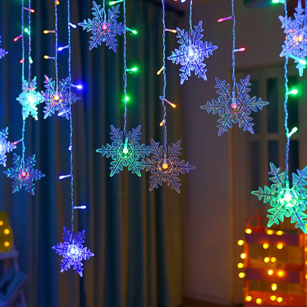 Halloween Lichternetz LED Lichterkette Schneeflocke 96 Weihnachtsdeko,LED Laybasic Fensterdeko LEDS Innen Multicolor Vorhang Licht Lichtervorhang,3.5M Außen für Fenster,