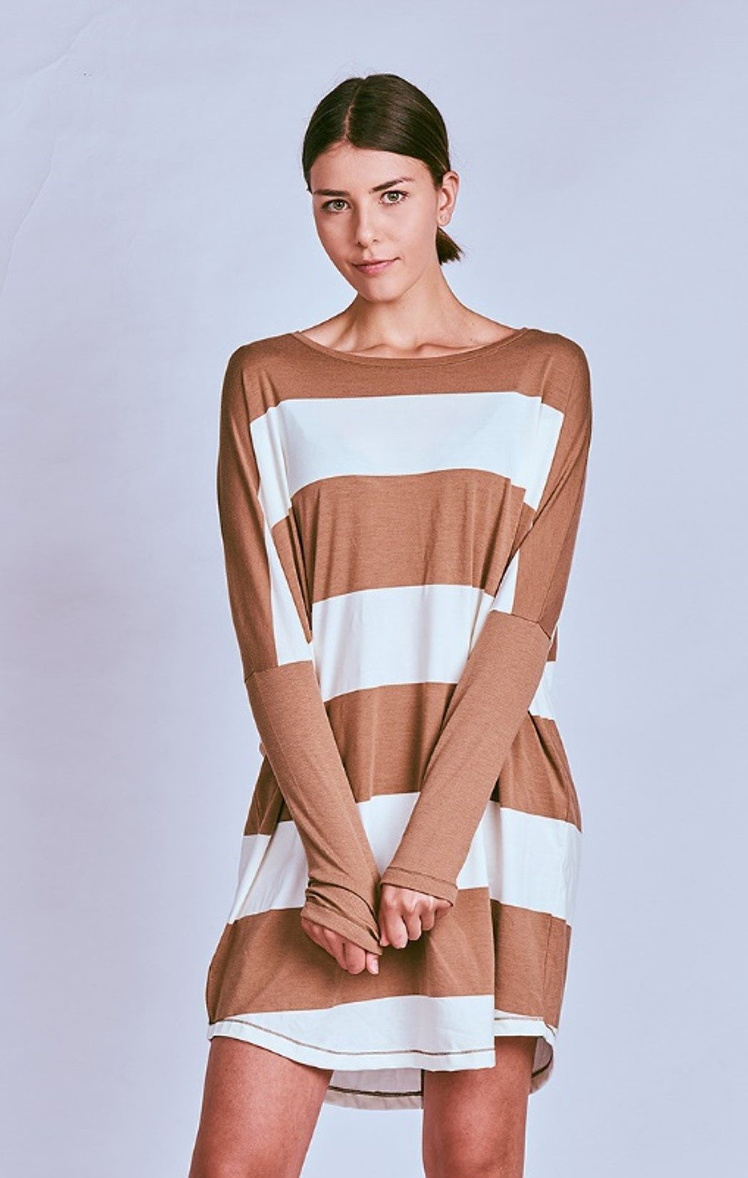 Louis & Louisa Pyjama Louis & Louisa PURE Sleepshirt Oversize camel gestrei günstig online kaufen