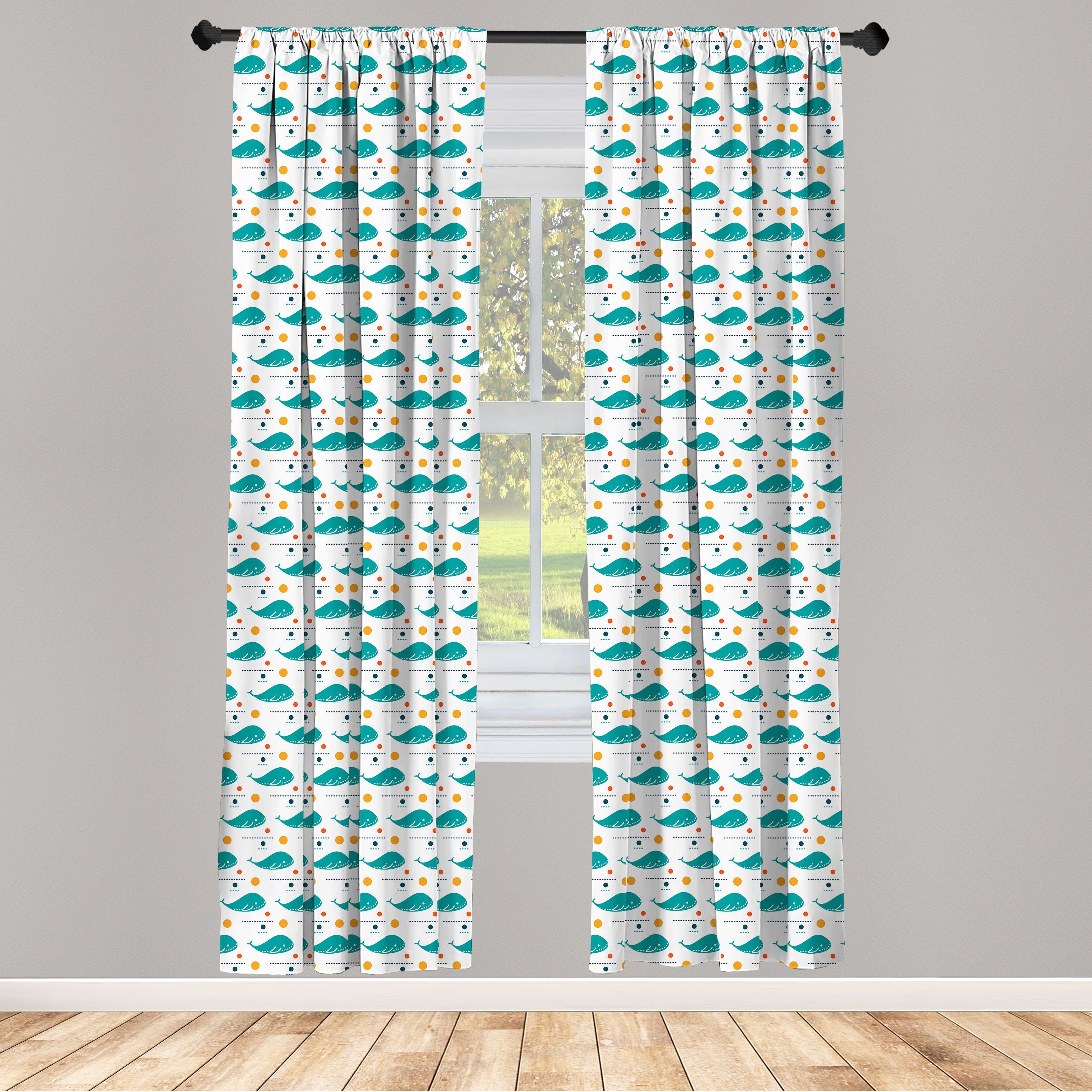 Gardine Vorhang für Wohnzimmer Schlafzimmer Dekor, Abakuhaus, Microfaser, Wal Big Ozean Säugetier Fisch | Fertiggardinen