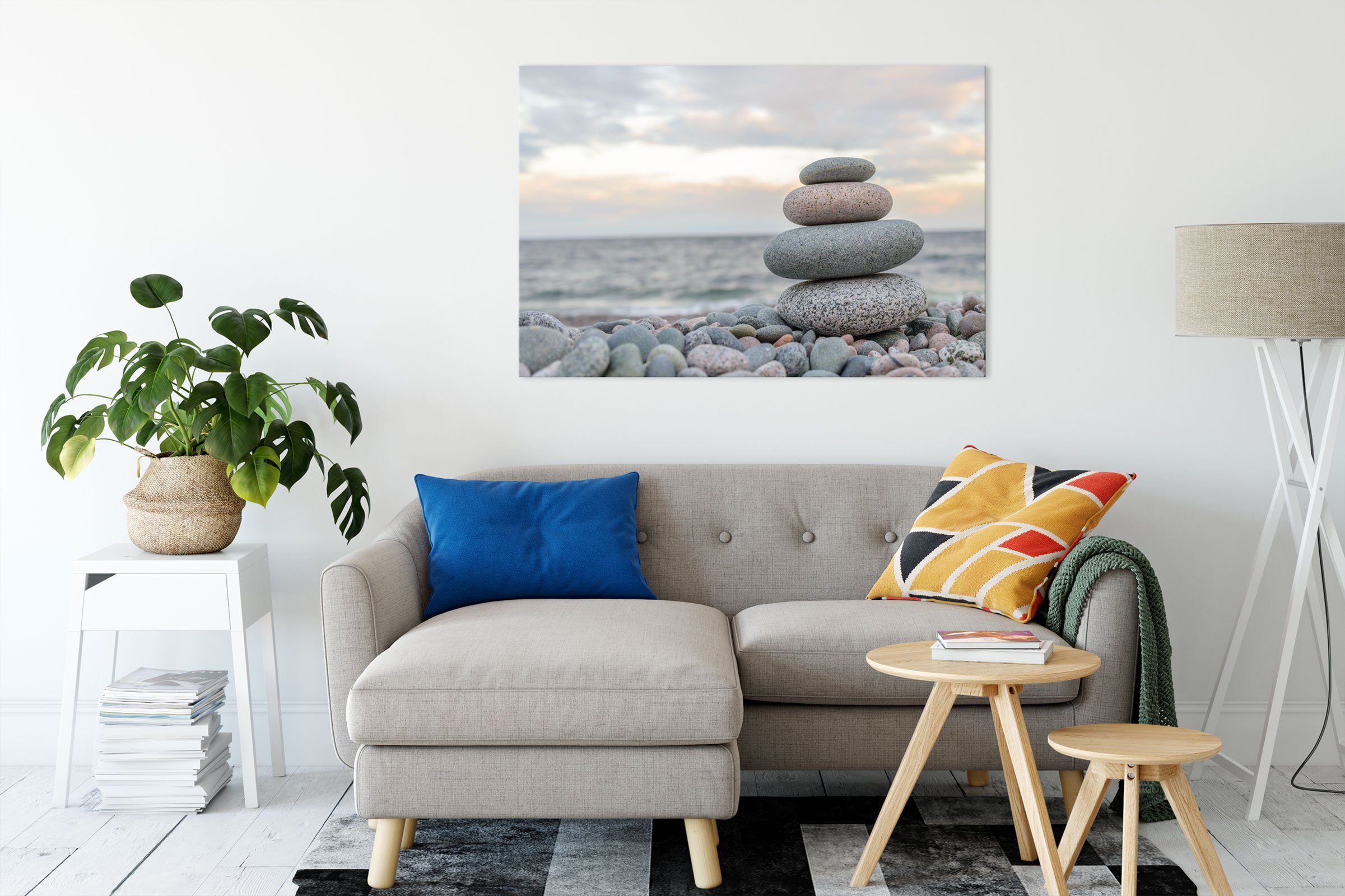 Pixxprint Leinwandbild Steinturm am Strand, Steinturm günstig online kaufen