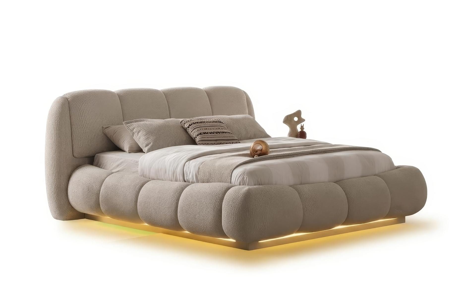 JVmoebel Schlafzimmer-Set Schlafzimmer Set Bett Nachttisch Schminktisch Modern Beige Luxus, Made in Europa