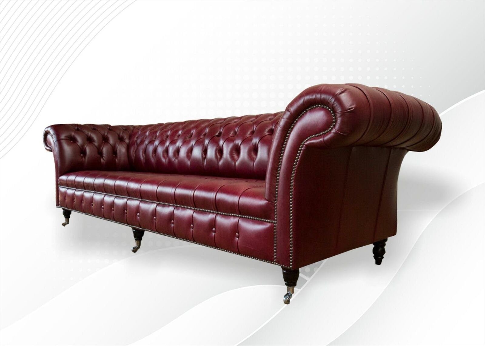 JVmoebel Made Sofa 265cm Chesterfield-Sofa Leder Teile, in Chesterfield Big 1 Sofa Sofort, 100% Europa Couch Bordeaux