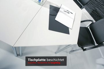 bümö Konferenztisch Besprechungstisch Serie-D - Arbeitshöhe: 72 cm, Trapez: 160x69 cm - Dekor: Ahorn - Gestell: Rundrohr schwarz