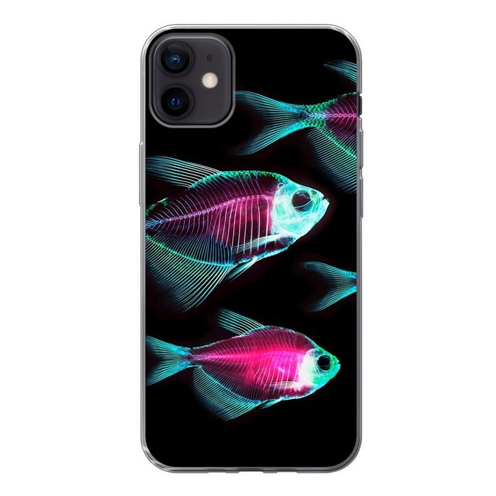 MuchoWow Handyhülle Fisch - Lila - Blau Handyhülle Apple iPhone 12 Mini Smartphone-Bumper Print Handy