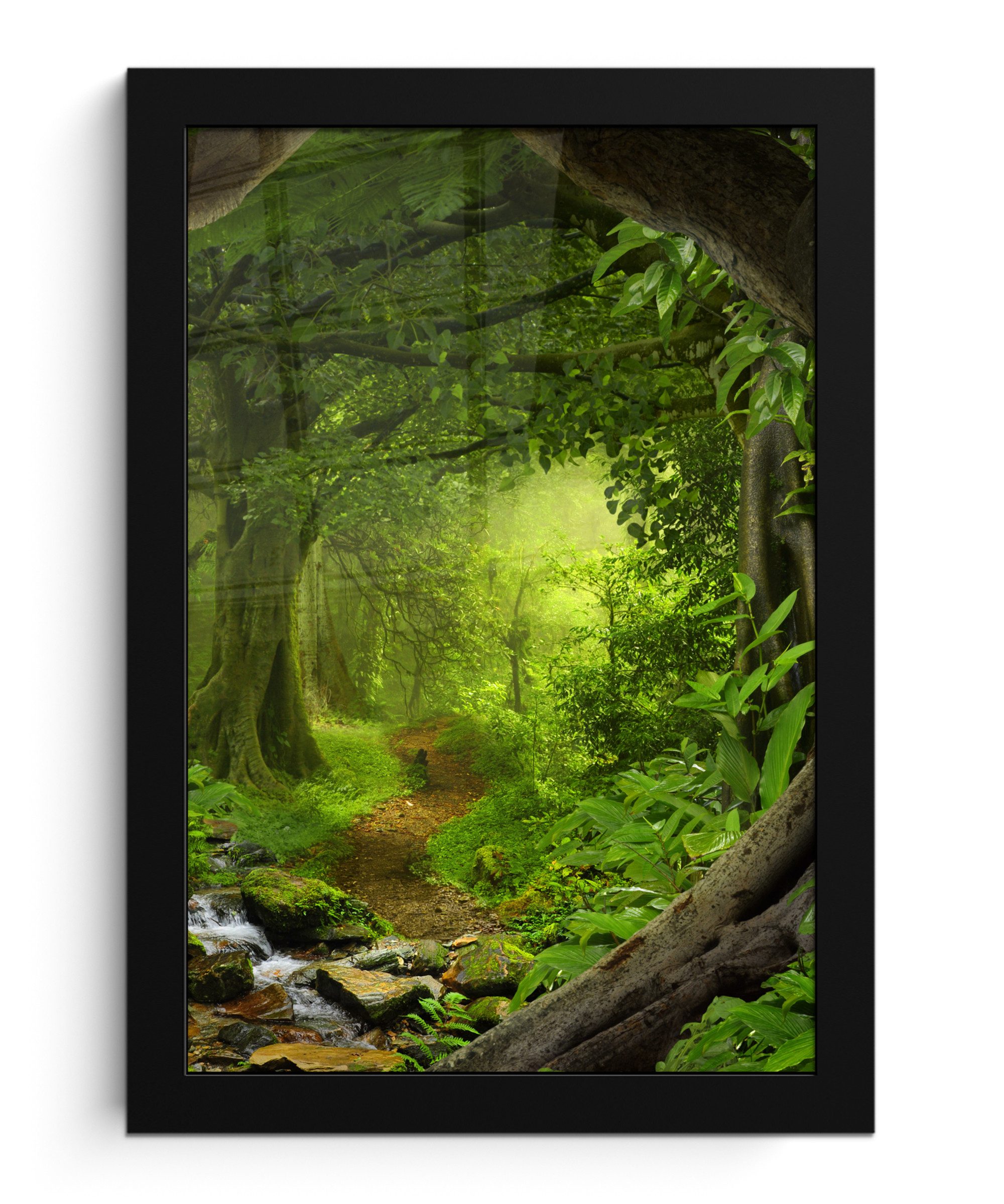 MuchoWow Poster Dschungel - Grün - Natur - Tropisch - Pflanzen, (1 St), Bilderrahmen, Zimmer Deko, Bild für Wohnzimmer, 20x30 cm