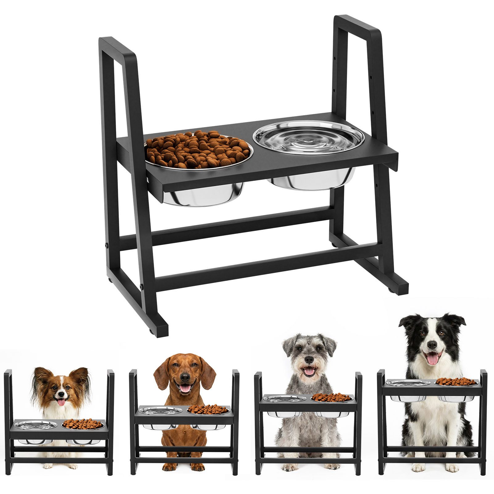Yorbay Futternapf Hundenapf-Ständer höhenverstellbar, Edelstahl, 4-fach verstellbar, sicherer Stand, schwarz, 2X 1200ml Edelstahlnäpfen