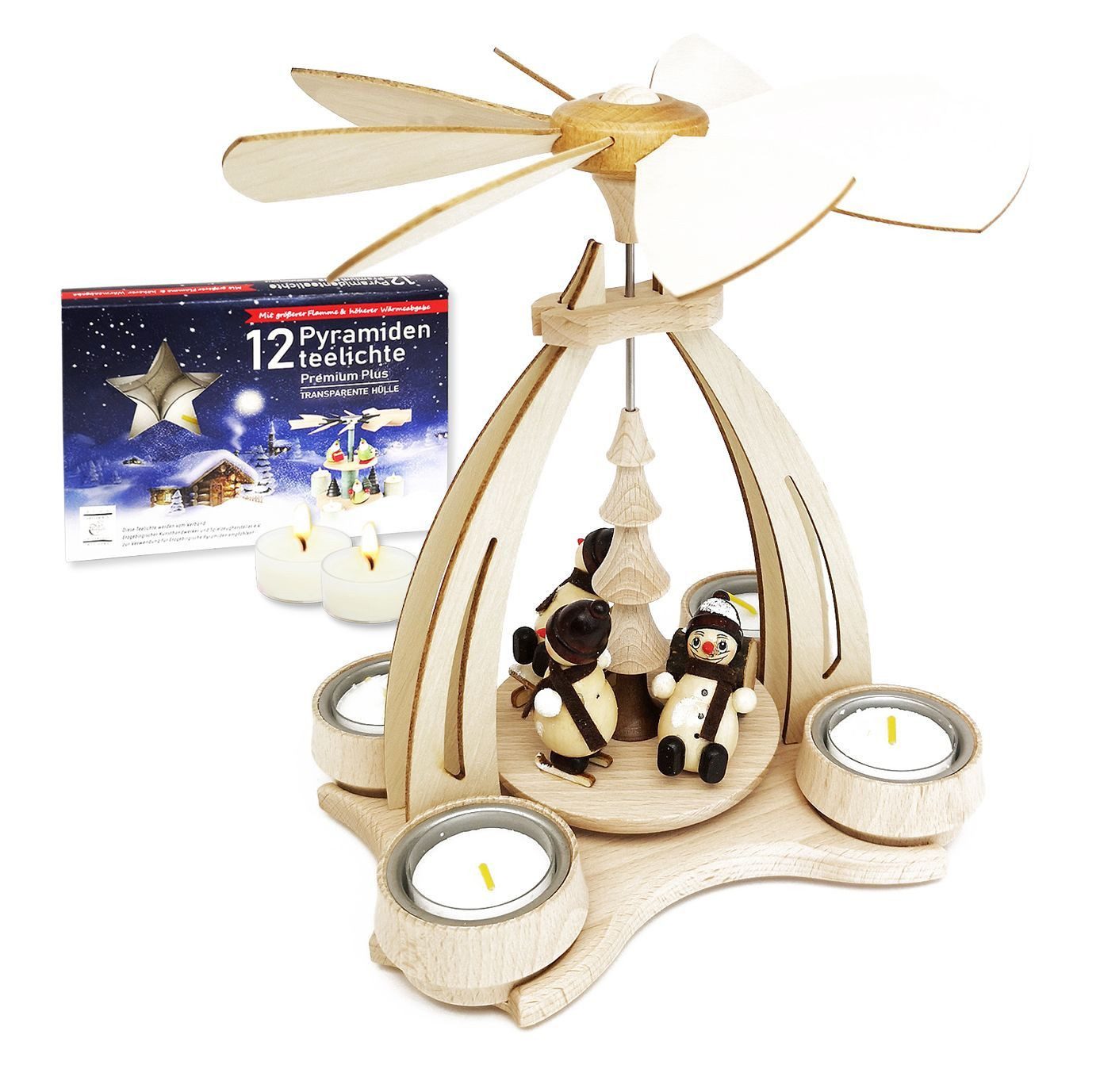 Dekoteam24 Weihnachtspyramide Tischpyramide - Schneemänner- 14x18x24cm