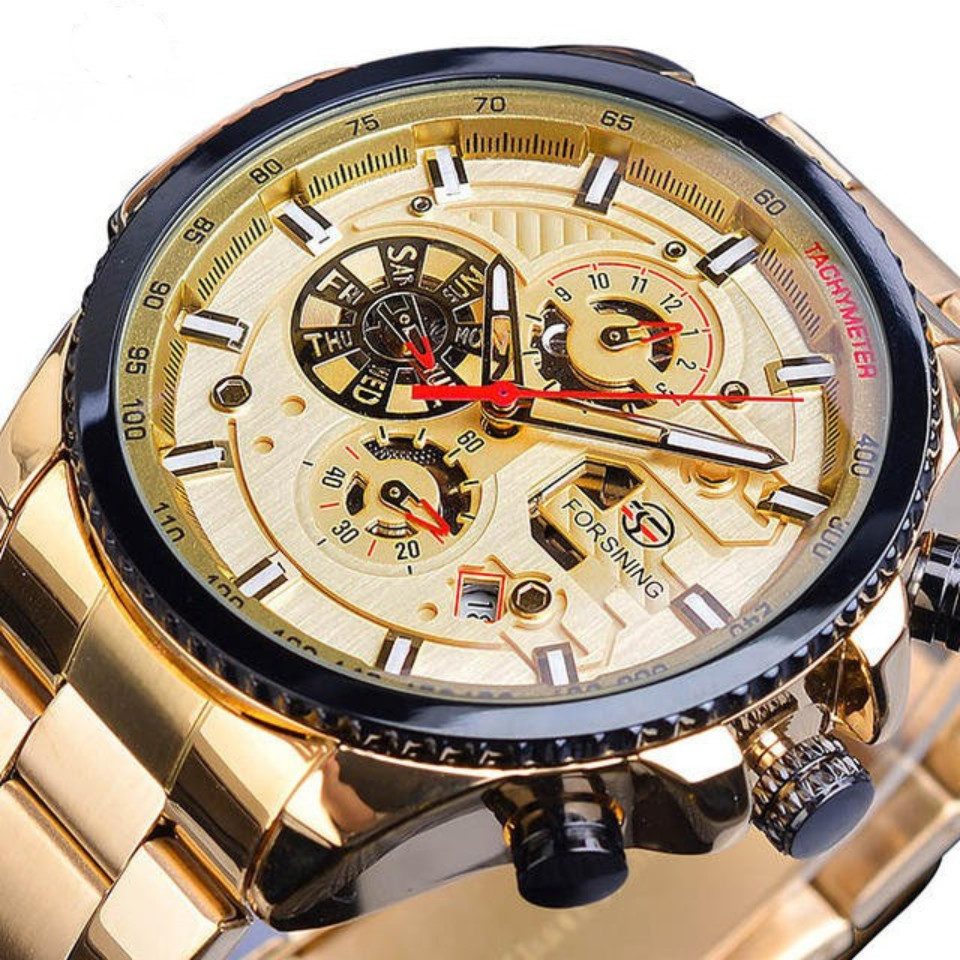 Rötting Design Automatikuhr Herrenuhr Armbanduhr Marke Forsining goldfarben günstig online kaufen