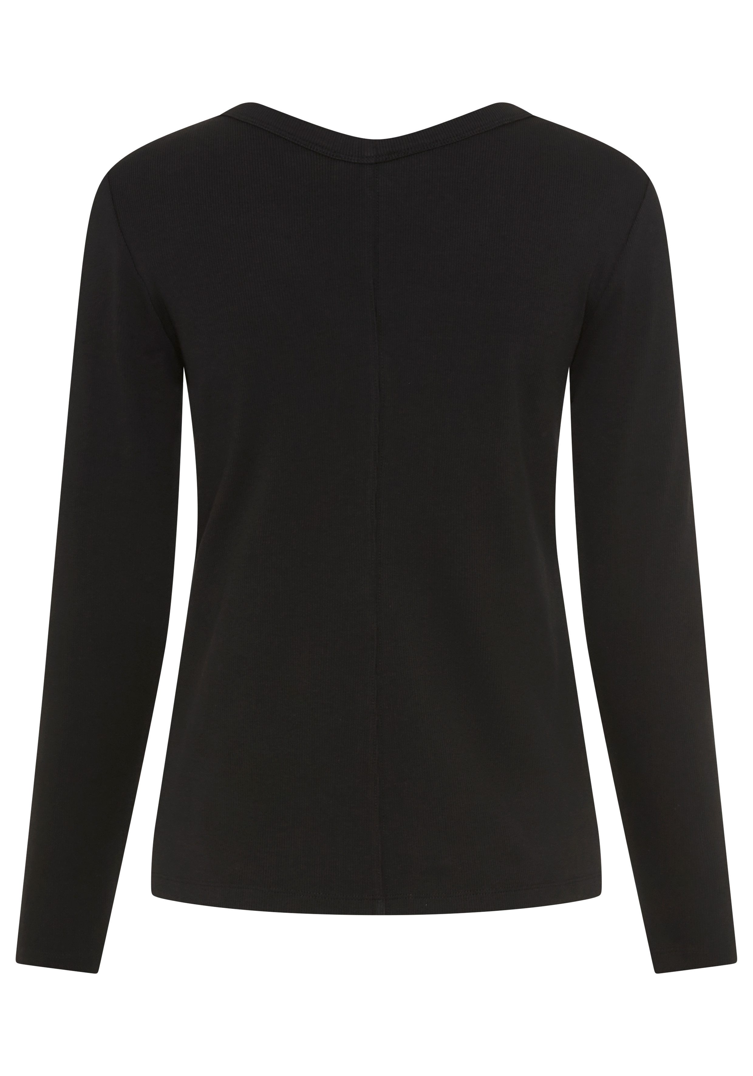 Calvin Klein Jeans Langarmshirt WOVEN LABEL BABY RIB BUTTON Figurbetonte Passform mit V-Ausschnitt