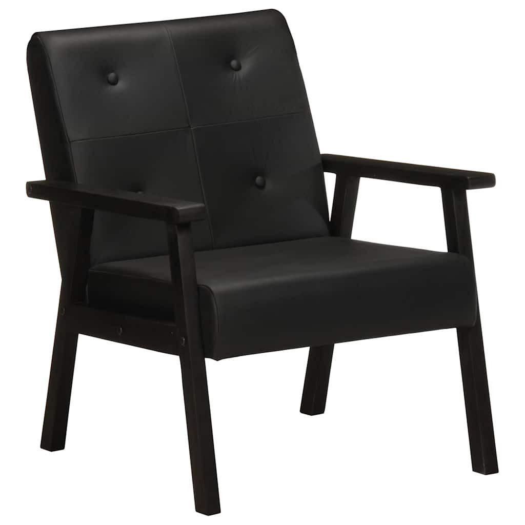 Sessel aus echtem Ziegenleder, Echtholz, Schwarz, 61x70x74 cm