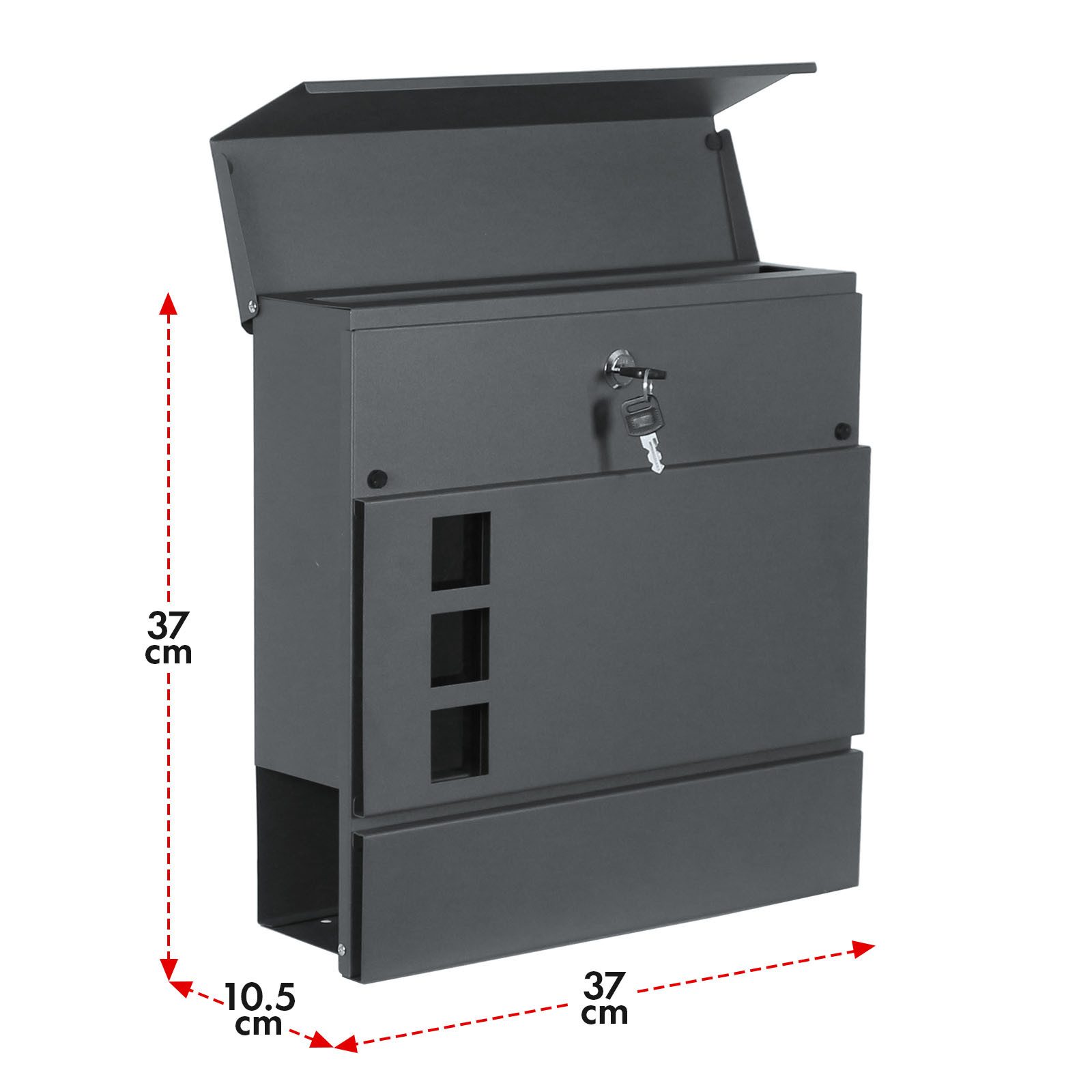 Floordirekt Briefkasten Jules, Anthrazitfarbener Wandbriefkasten mit Sichtfenstern, aus Stahlblech, inkl. 2 Schlüssel