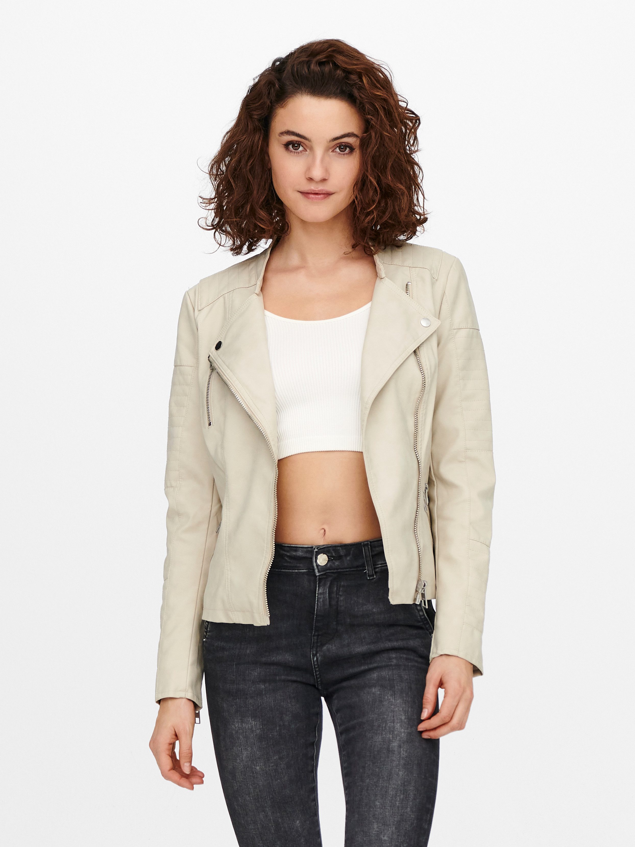 ONLY Lederimitatjacke ONLAVA FAUX LEATHER BIKER OTW NOOS mit Biker-Details