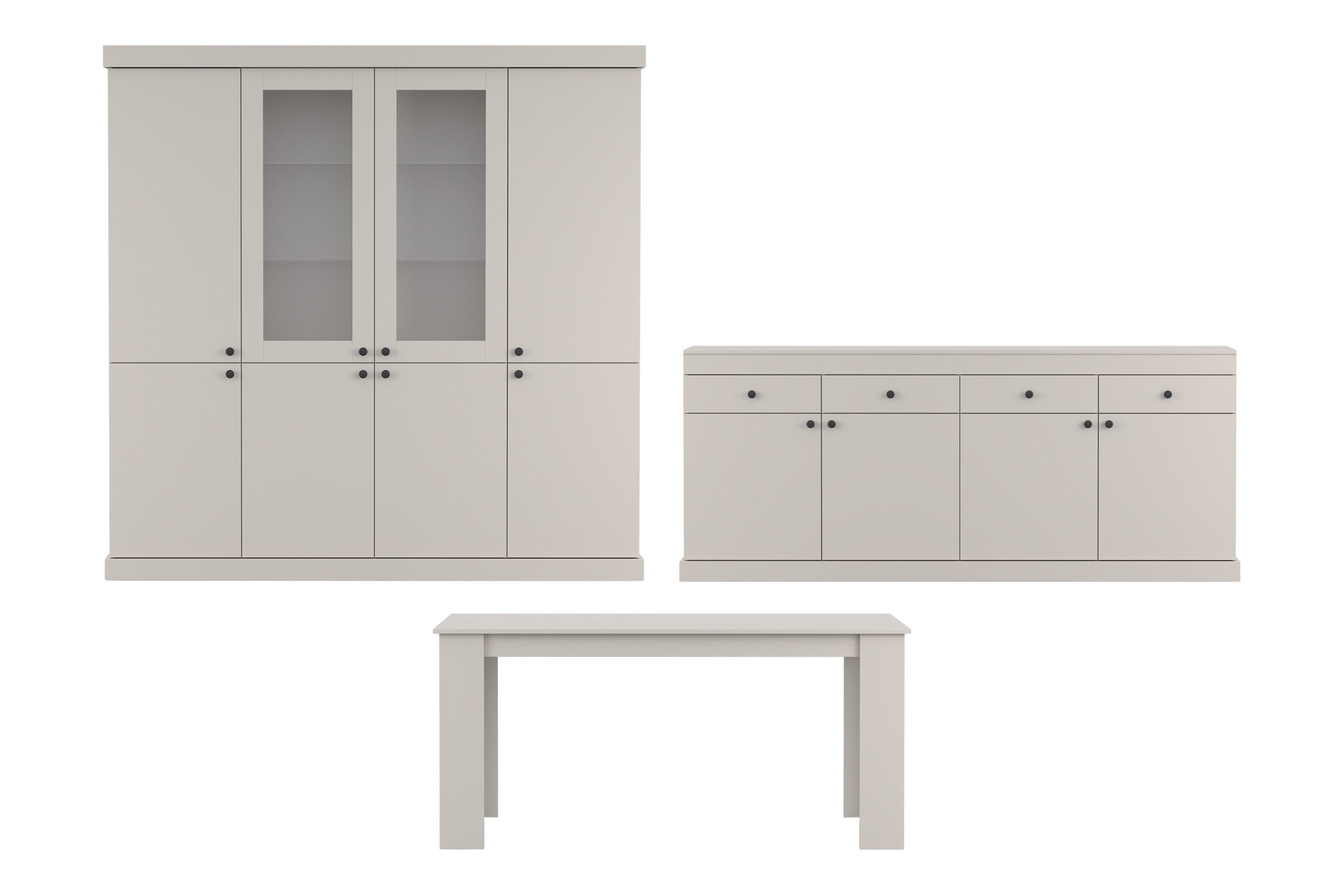 Deine Möbel 24 Wohnzimmer-Set FARO A, 3-tlg., (FARO-Kollektion, 3-St., Vitrine 8D, Esstisch, Kommode), viel Stauraum, Metallgriffe, Kaschmir/Schwarz
