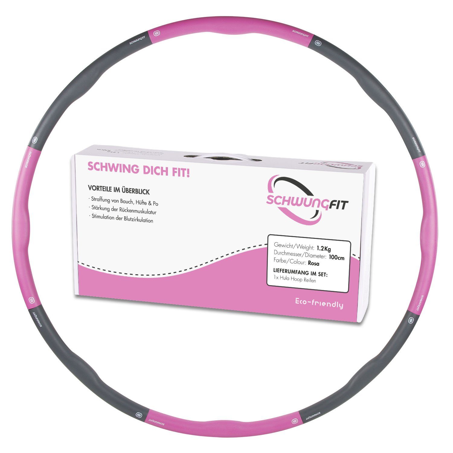 Schwungfit Hula-Hoop-Reifen 1,5 Kg Wellendesign mit 100cm Durchmesser (Hula Hoop Fitness Reifen für Erwachsene und Kinder), mit Schaumstoff Polster & Massagefunktion