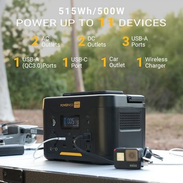 POWERNESS 515Wh 500W Powerstation Tragbarer Solargenerator Camping Notfallstrom Solar Powerbank